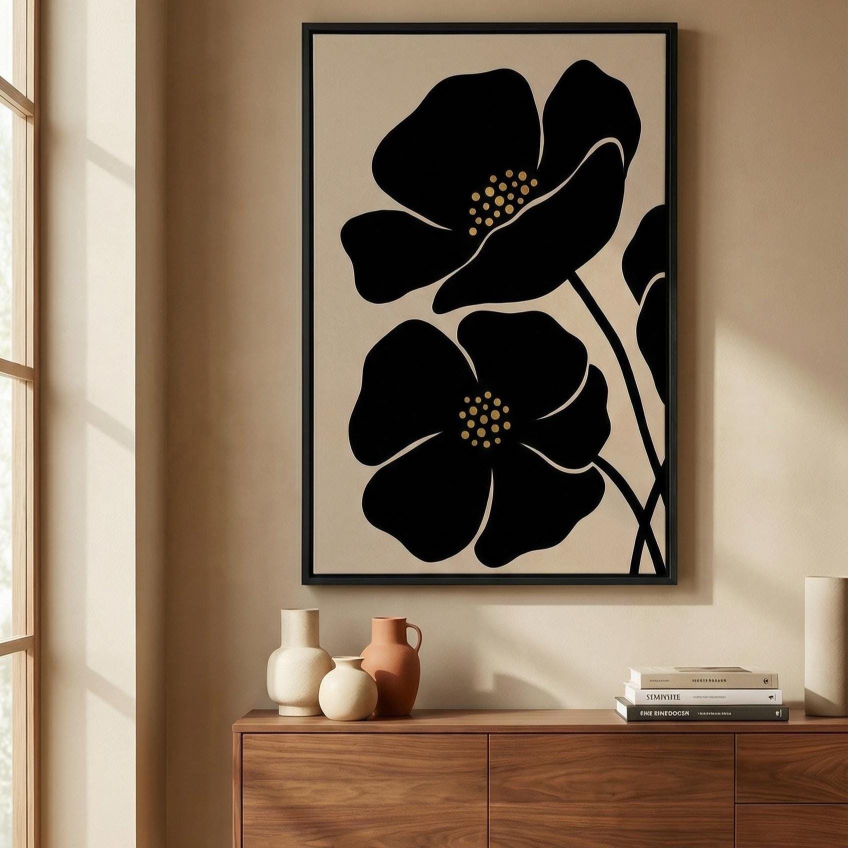 Minimalist Black Flowers Wall Art - Simple Floral Design