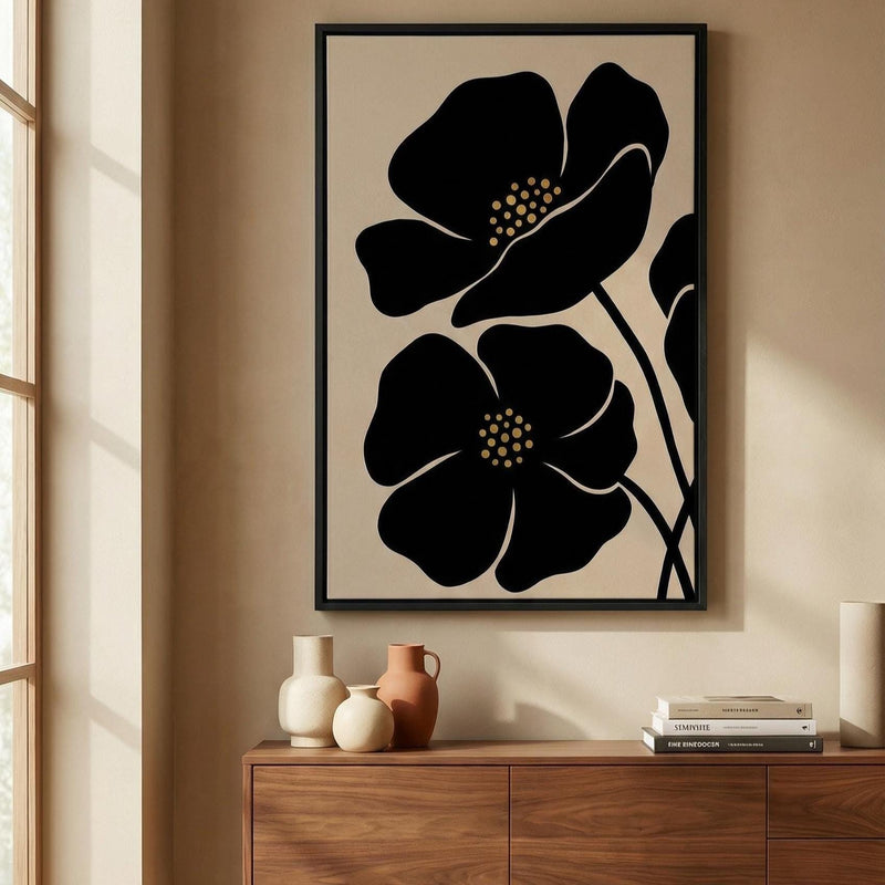 Minimalist Black Flowers Wall Art - Simple Floral Design