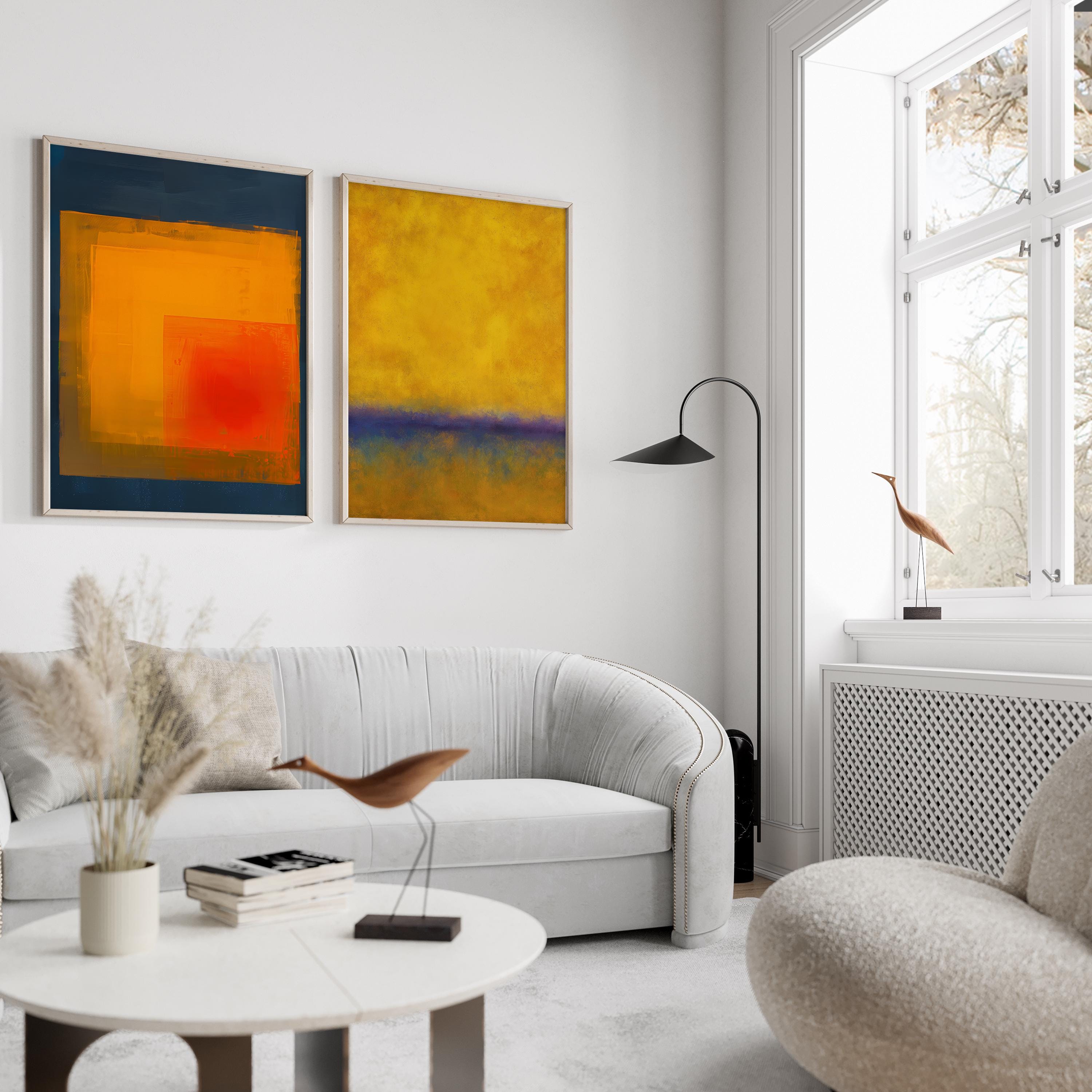 Minimalist Abstract Art Set - Warm Style in Yellow and Indigo