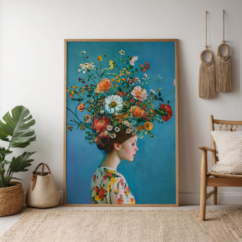 Surreal Floral Portrait - Modern Canvas Art | Vibrant Botanical Wall Decor