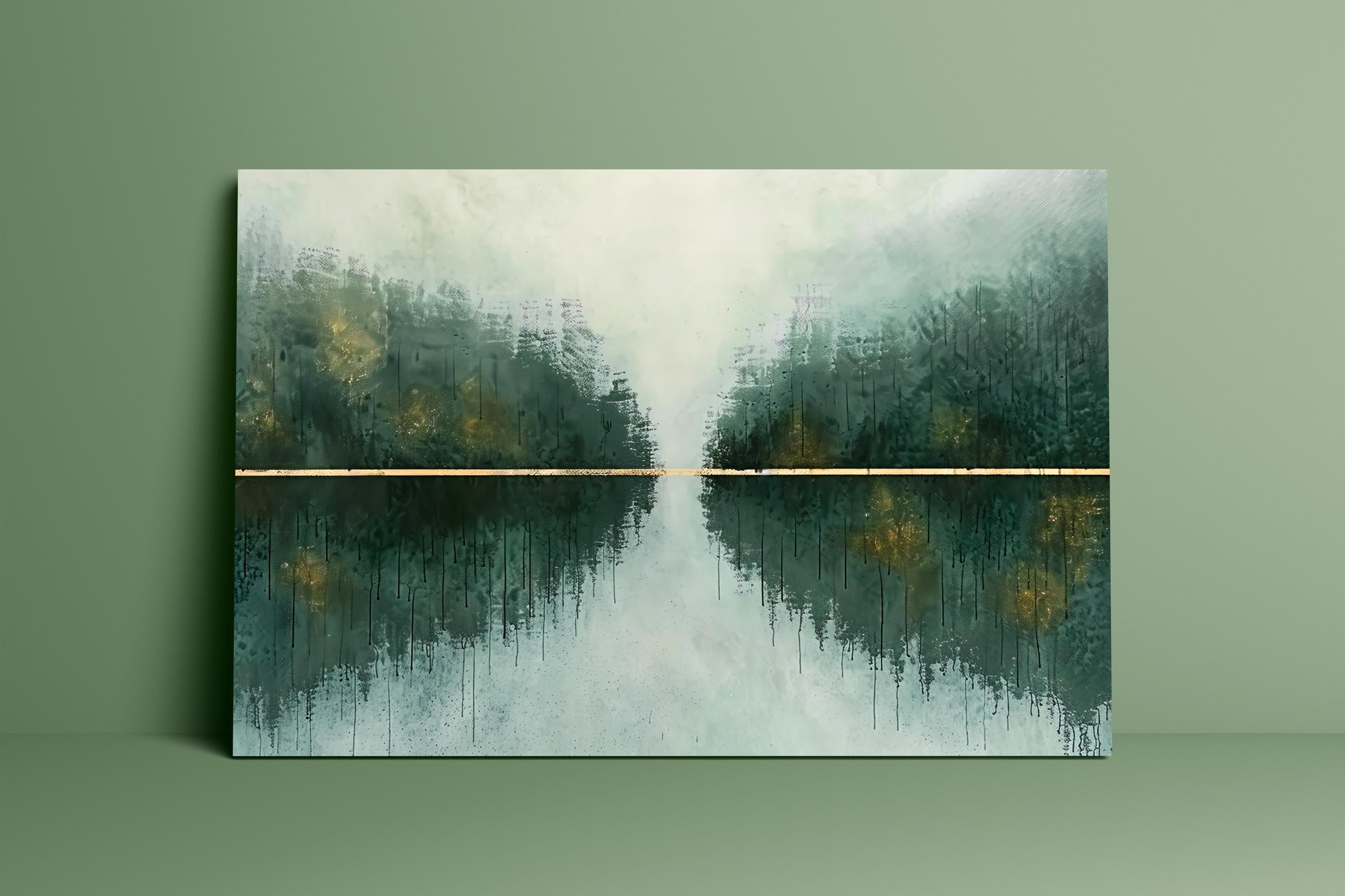 Green and Gold Horizon Wall Art - Abstract Landscape Canvas