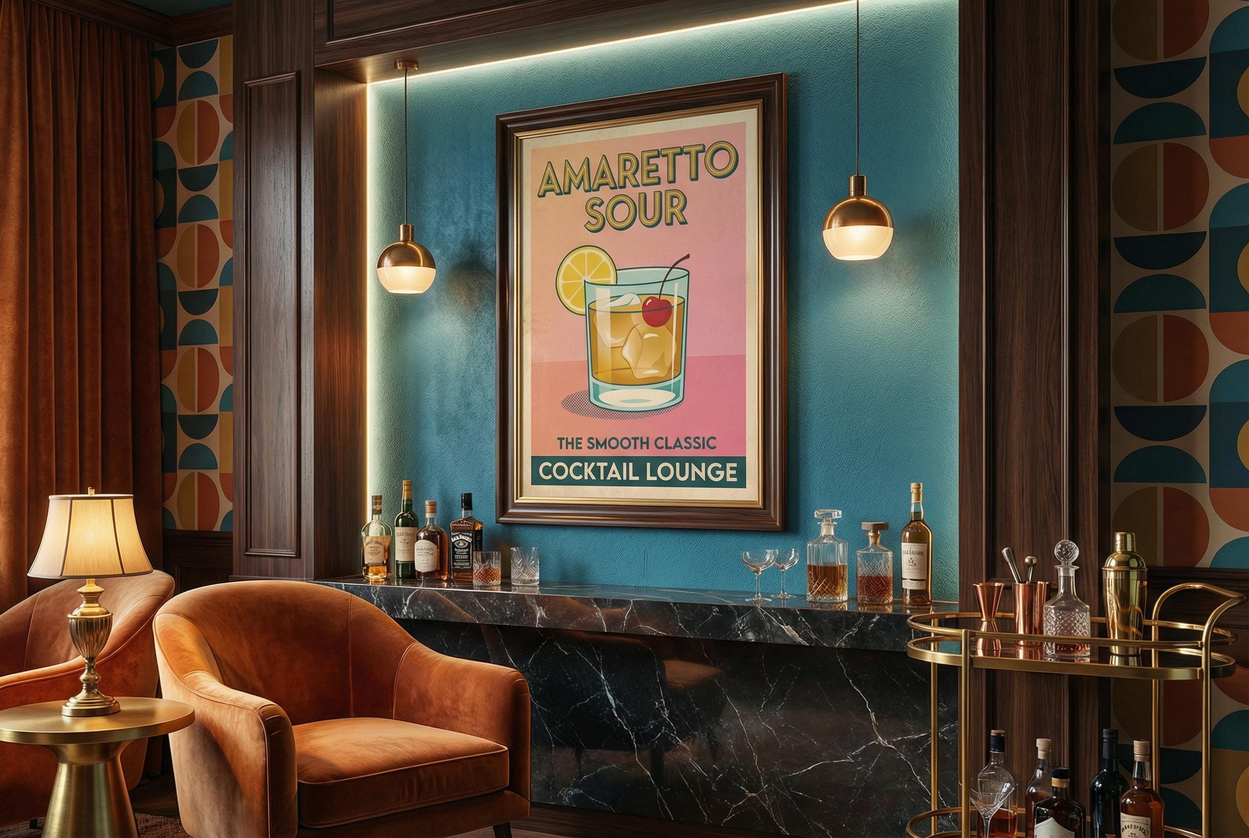 Amaretto Sour Wall Art Print: Modern Cocktail Home Decor