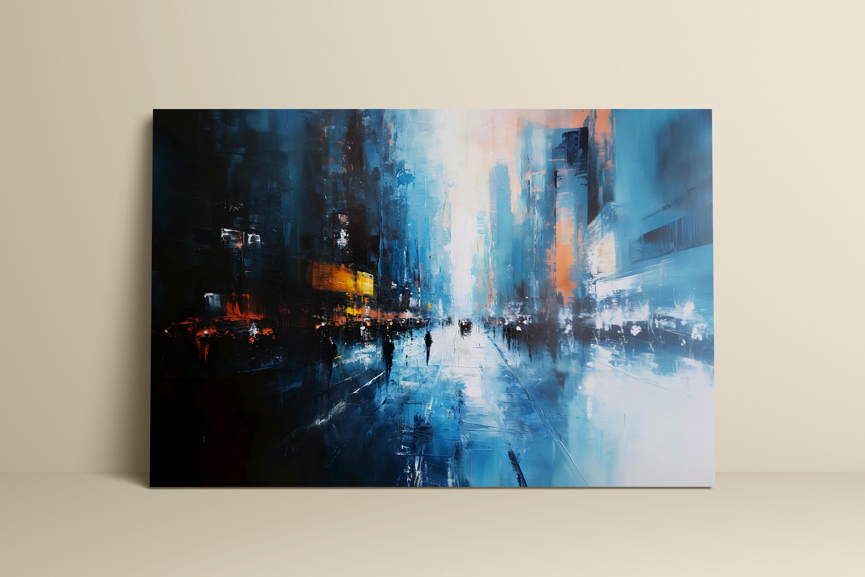 The Blue Hour: Temporal Impressionism Cityscape | Abstract & Historical Persian Blue Wall Art