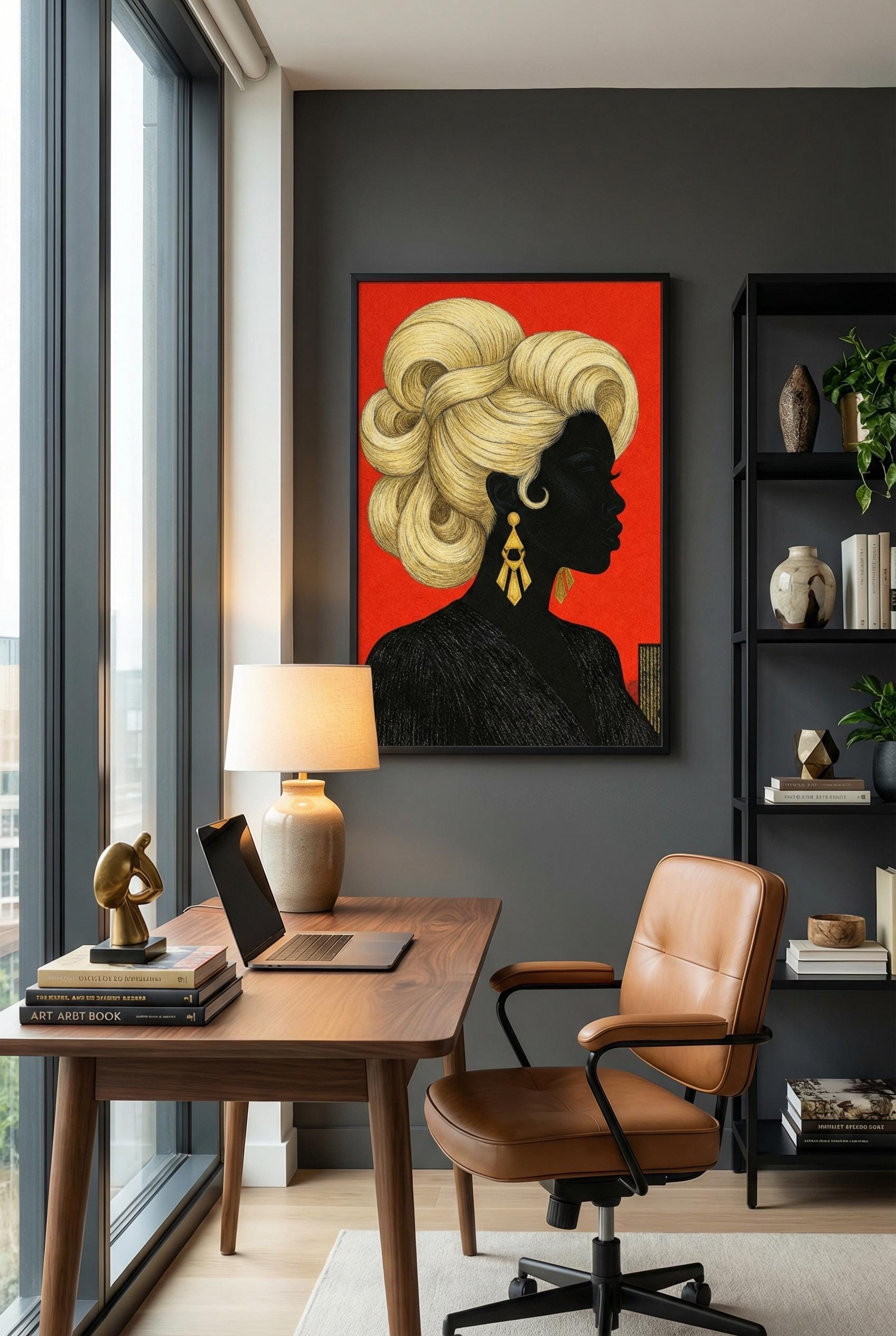 Women and Golden Hair Wall Art Print: Modern Home Decor