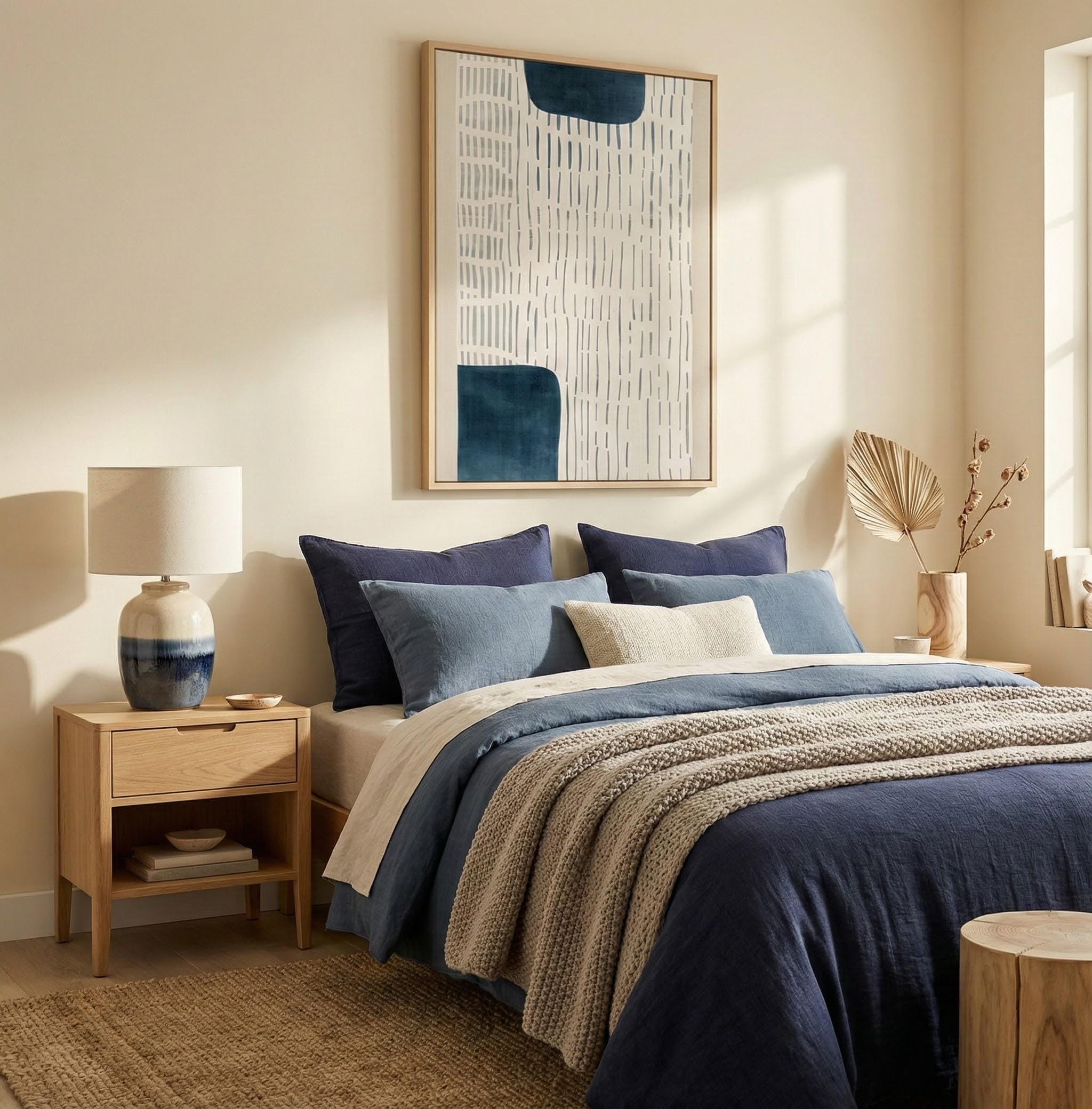 White Persian Blue Wall Art: Modern Abstract, Neutral Decor