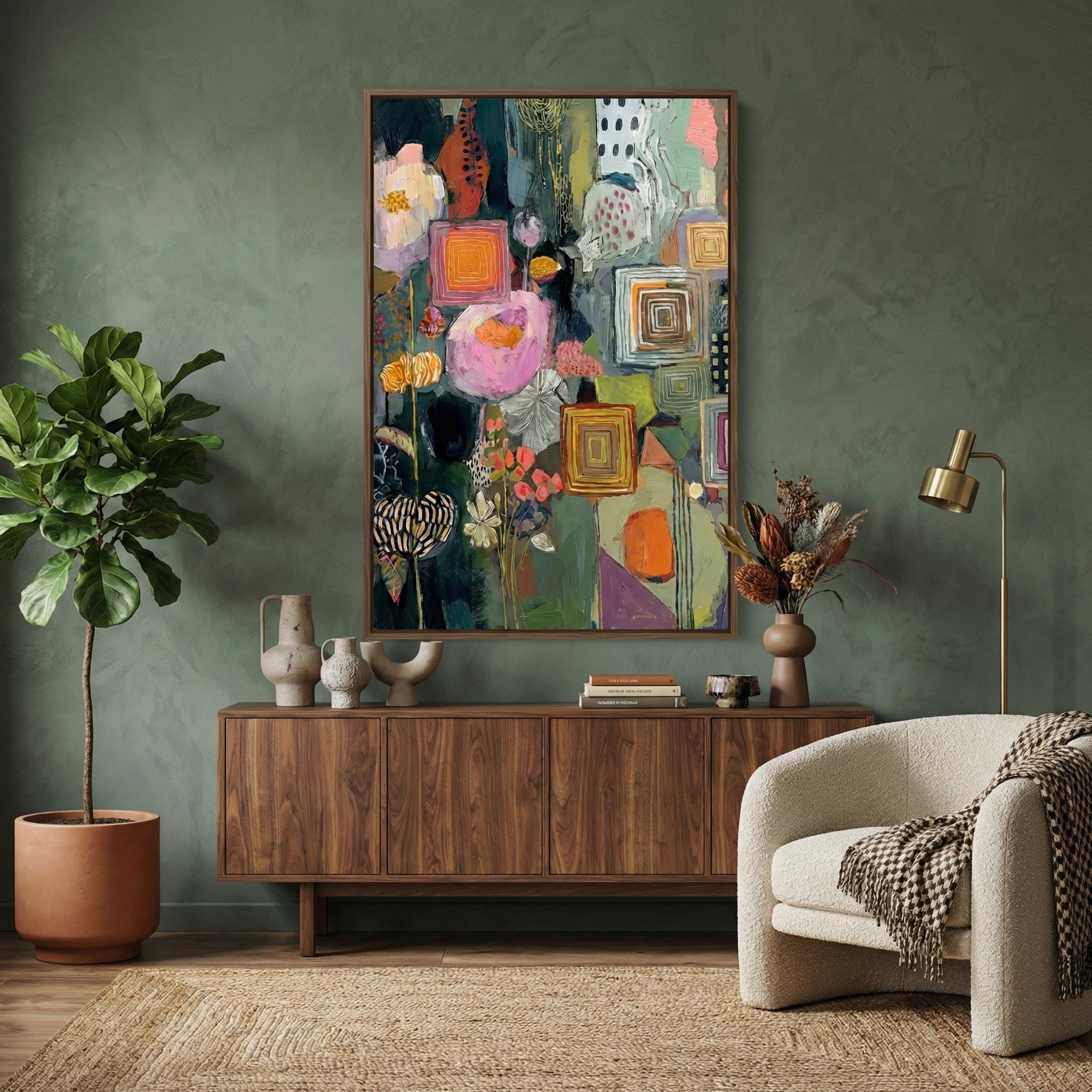 Floral Wall Art Print: Vibrant Boho Colors - Mixed Media Style