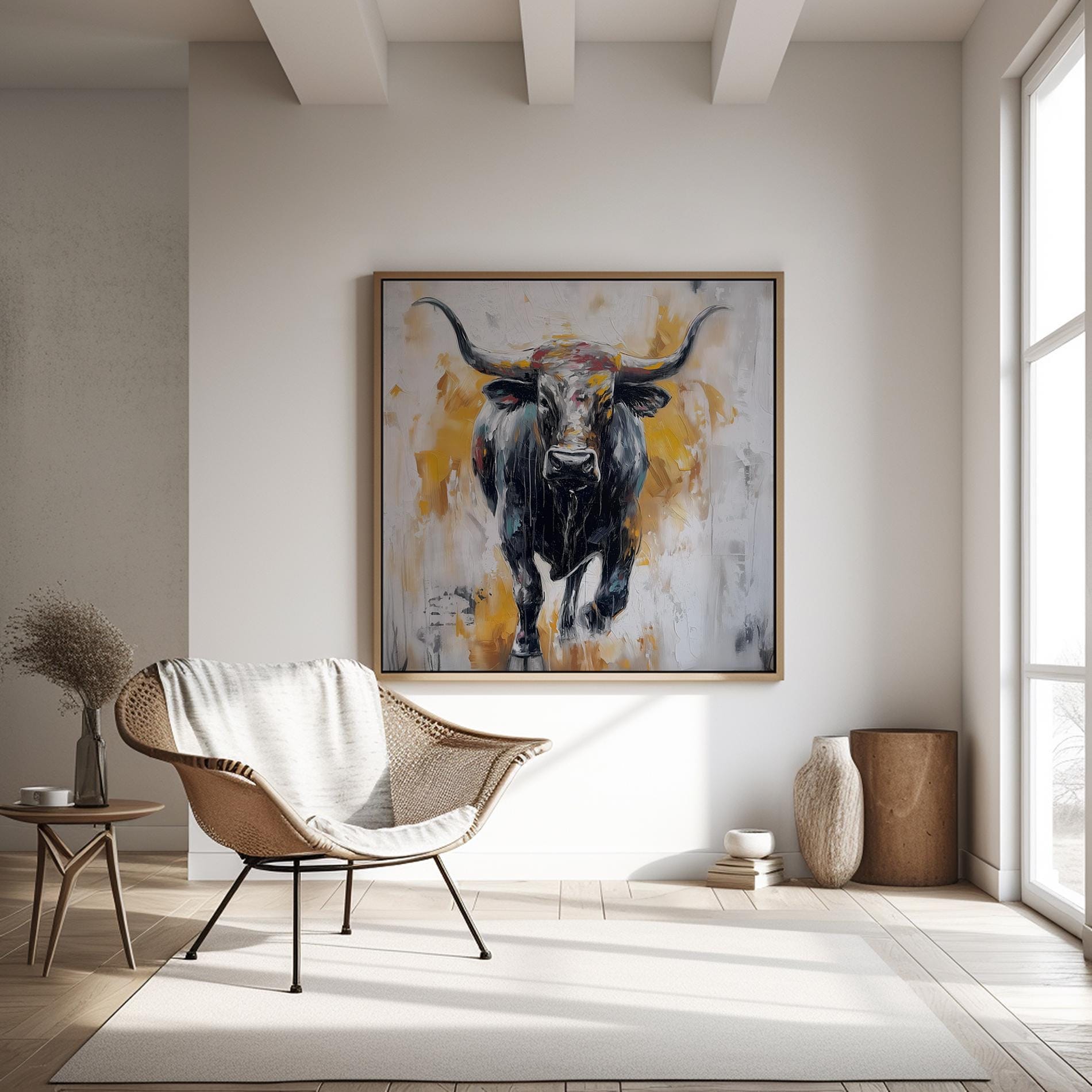 Bull Painting on Canvas: Abstract Animal Art (Farmhouse Style)