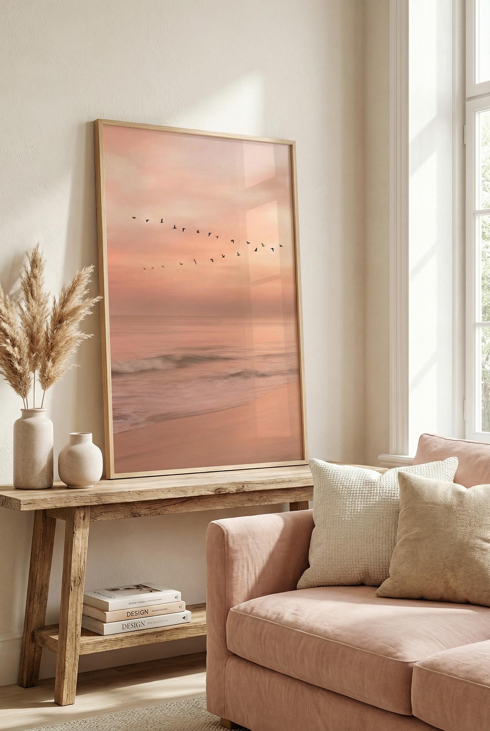 Twilight Beach Art Print, Orange Sunset (Framed or Rolled Canvas)