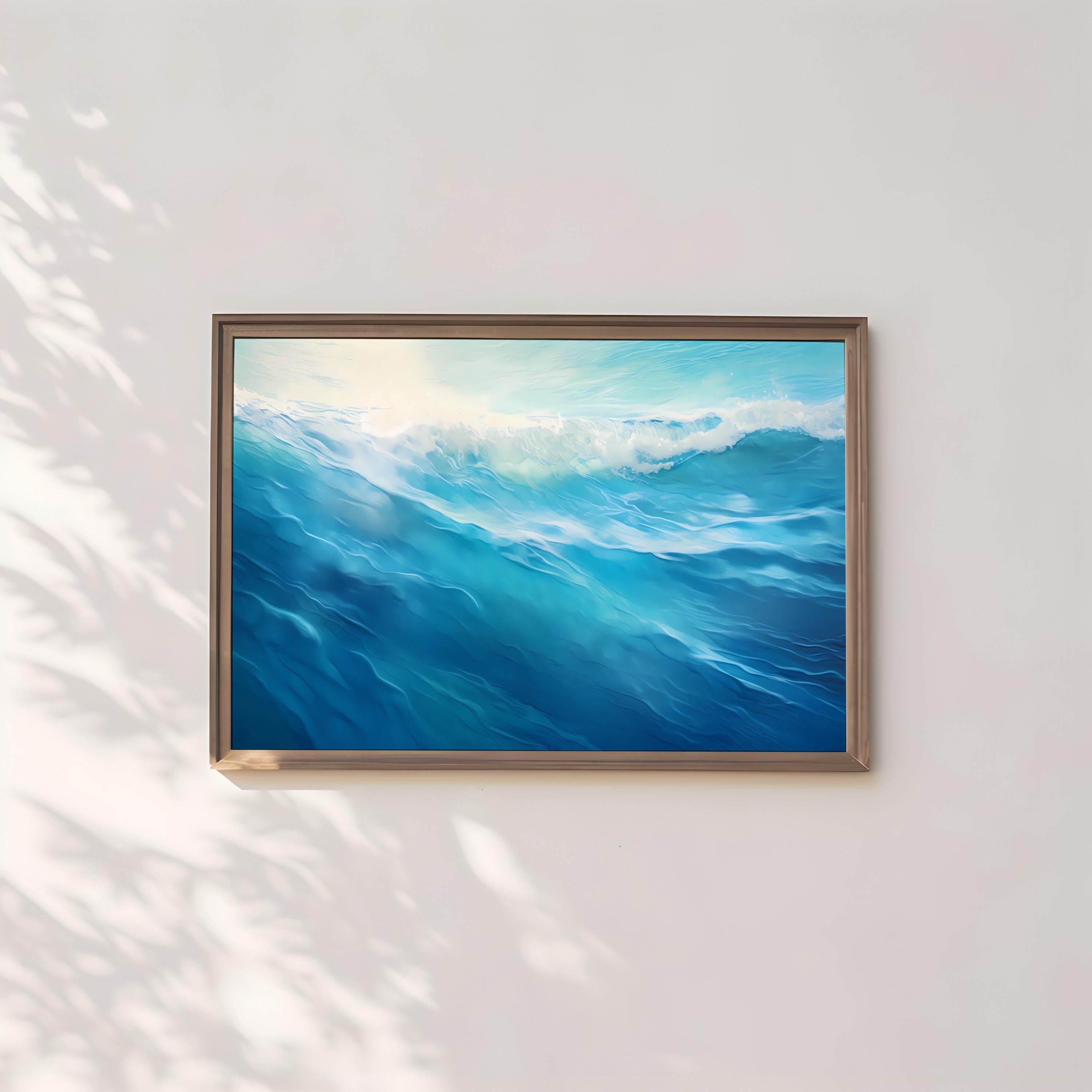 Oceanic Dreamscape: Abstract Blue Wave Art Print | Serene & Modern Framed Wall Decor