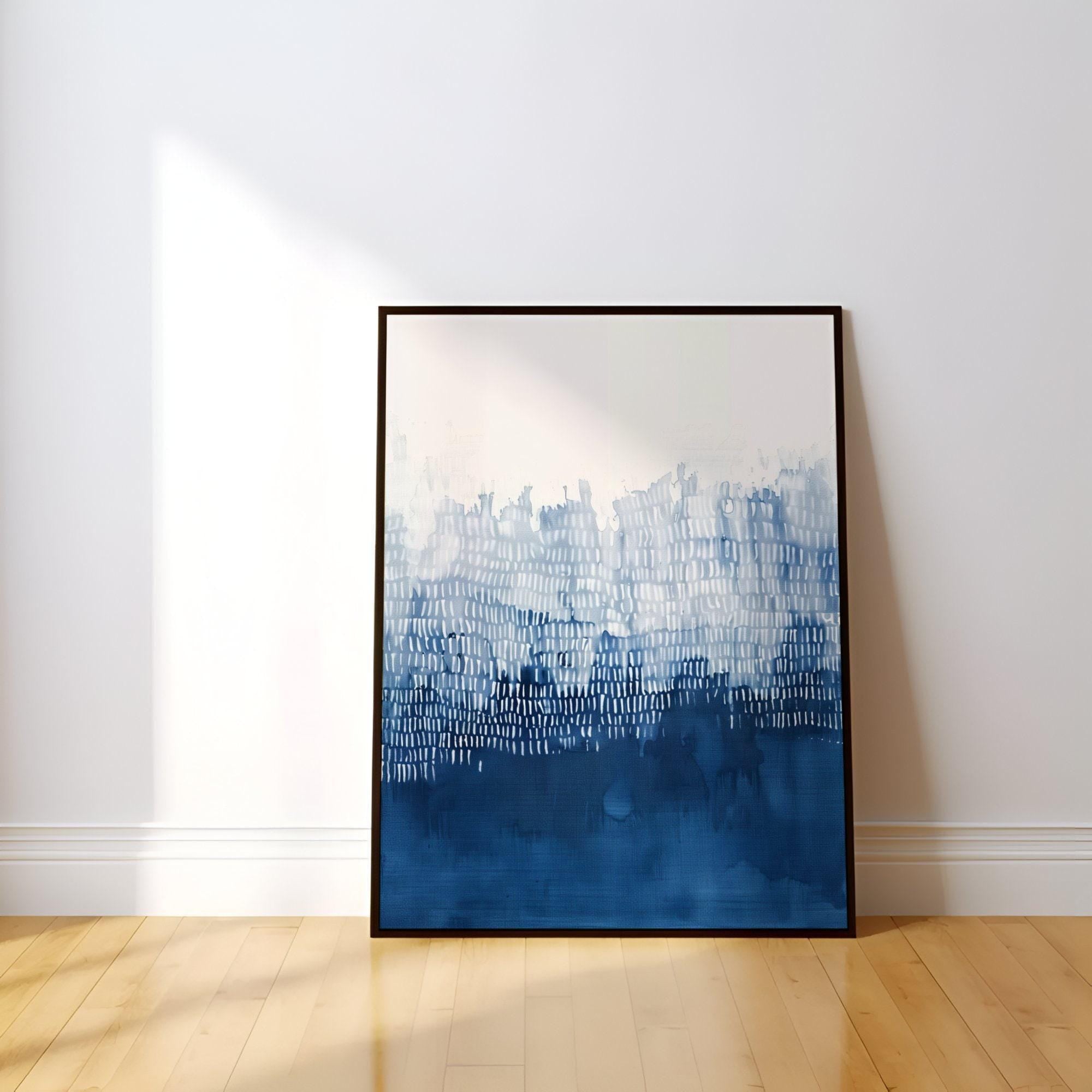 Abstract Wave Wall Art: Persian Blue and White - Modern Minimalist Style