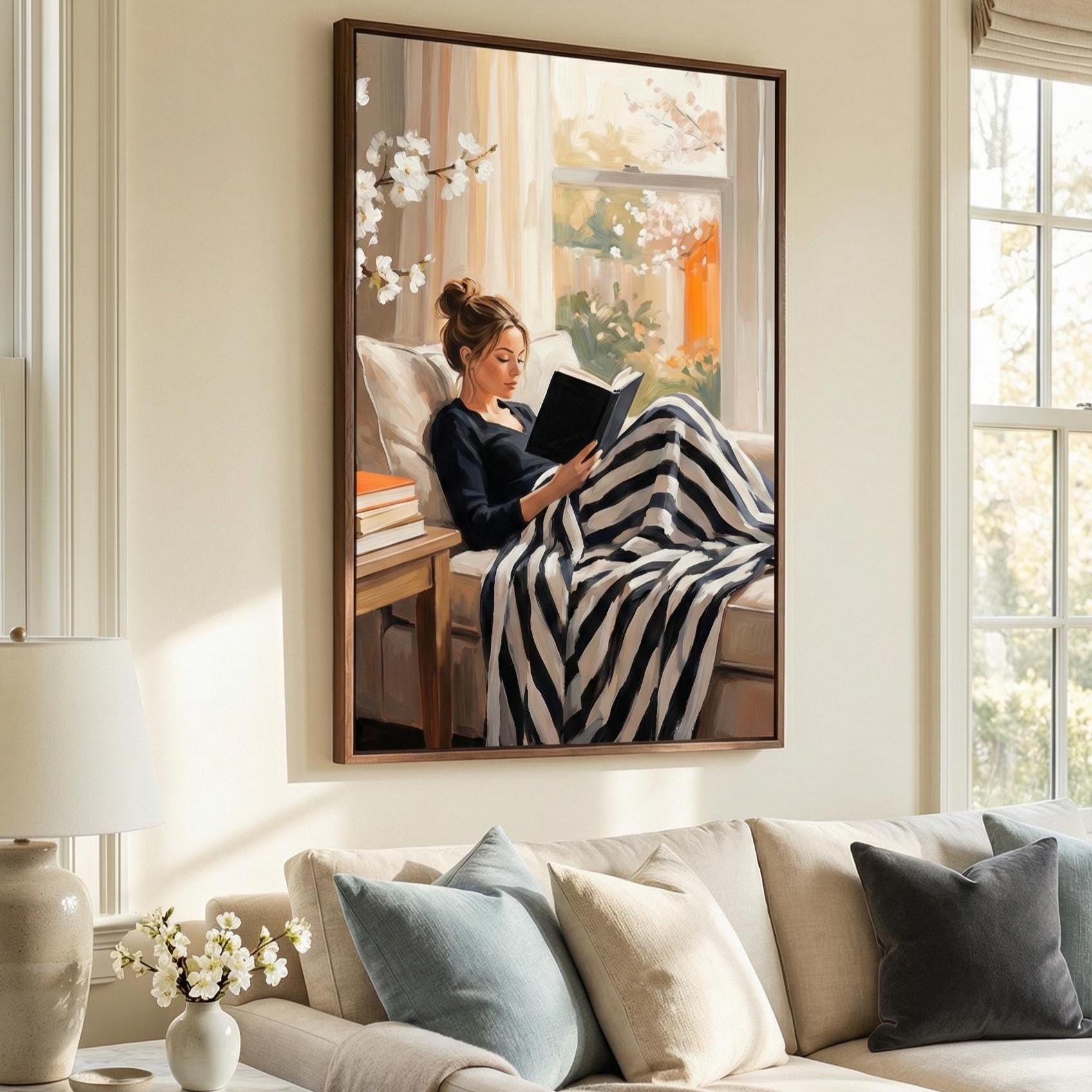 Self Care Wall Art Print - Woman Reading, Cozy Home Decor