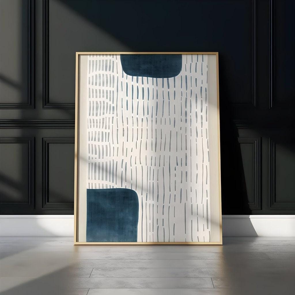 White Persian Blue Wall Art: Modern Abstract, Neutral Decor