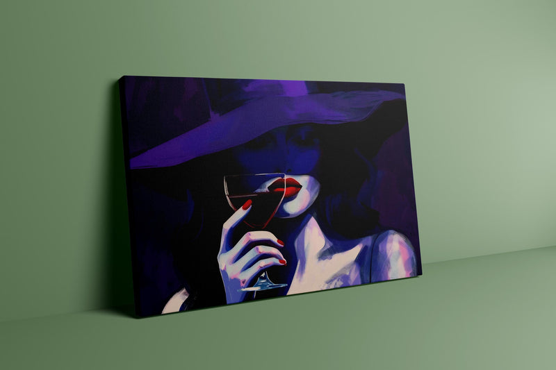 Red Wine Canvas Art – Moody Woman Painting | Dramatic Abstract Portrait Decor