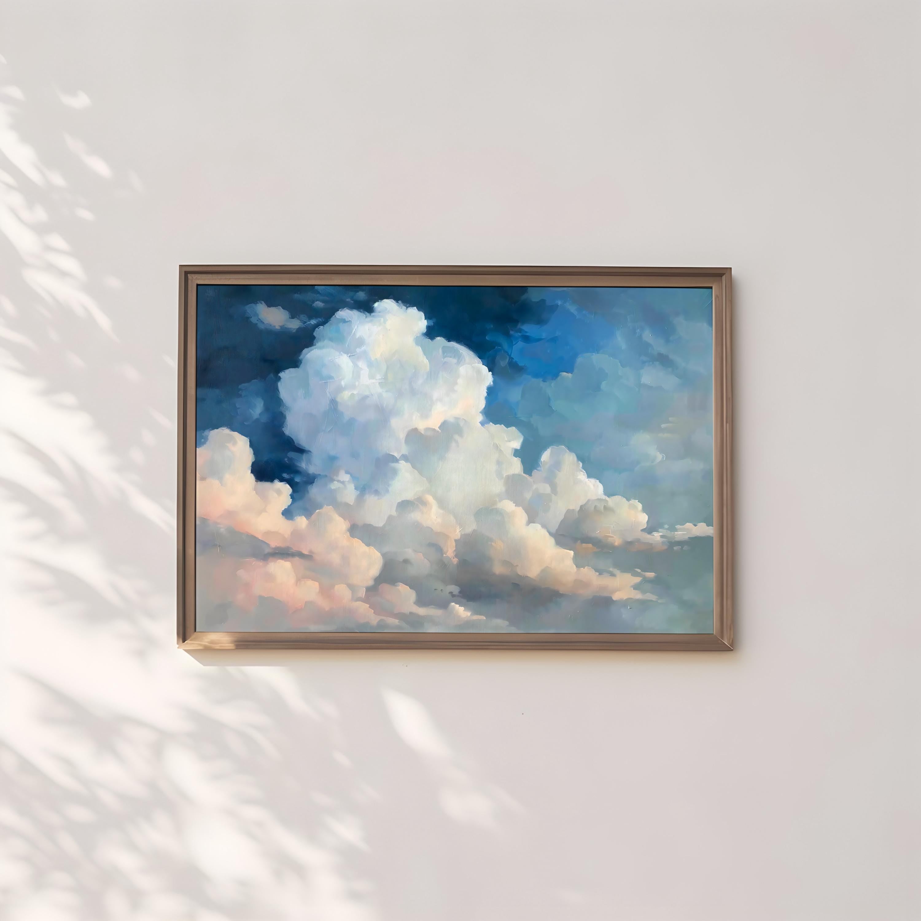 The Empyrean: Dramatic Ethereal Cloudscape in Blue & Peach | Majestic & Serene Sky Art
