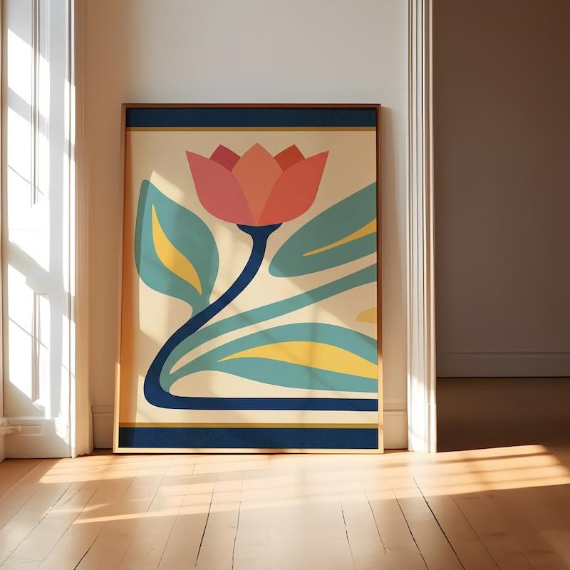 Tulip Wall Art: Danish Pastel Floral - Mid Century Modern Style