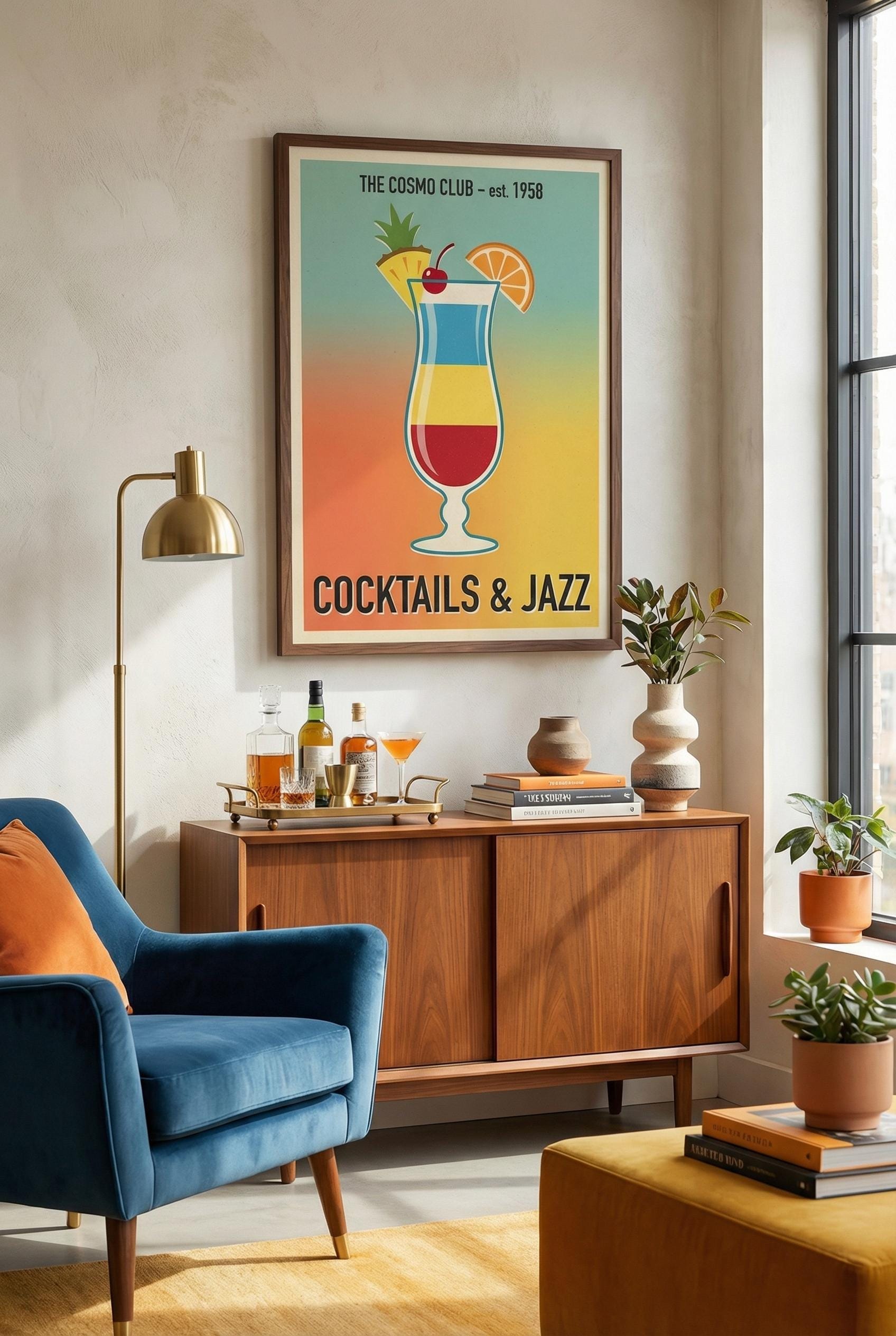 Cocktails & Jazz Print: Stylish Bar Decor (Matte or Canvas)