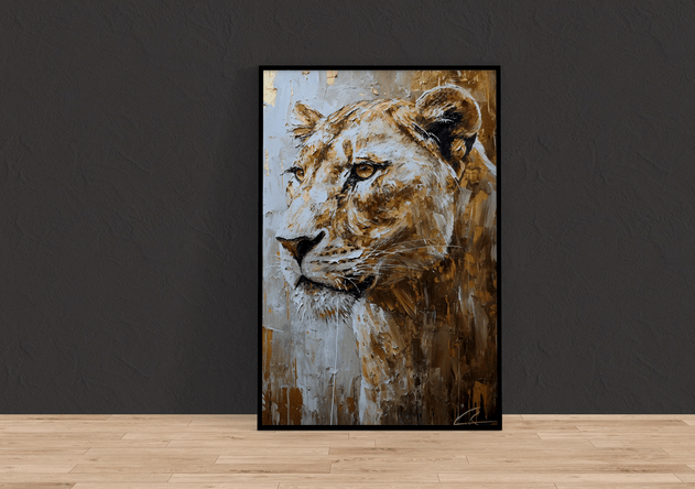 Majestic Lioness Artwork – Golden Lioness Painting | Modern Farmhouse Decor