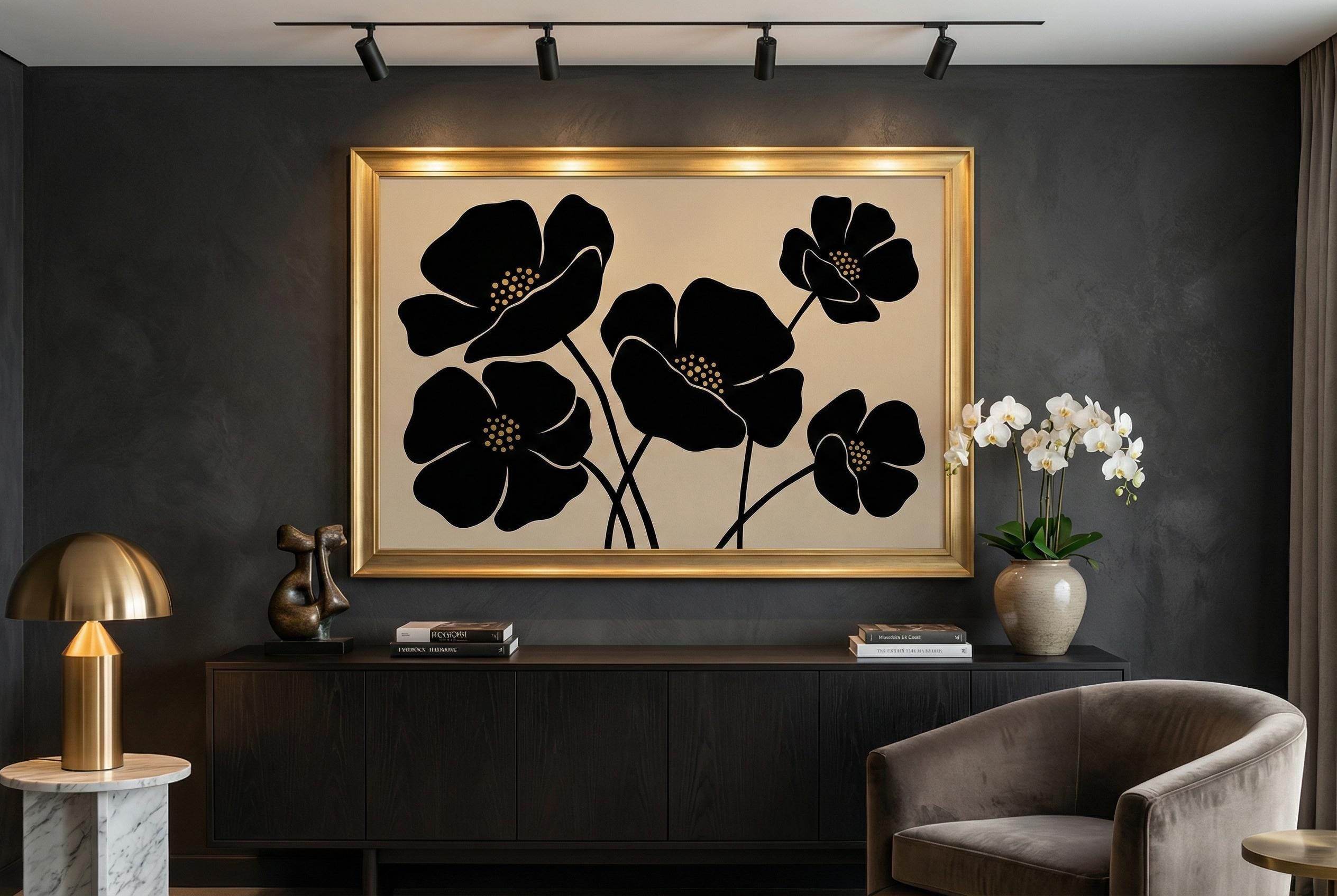 Minimalist Black Flowers Wall Art - Simple Floral Design