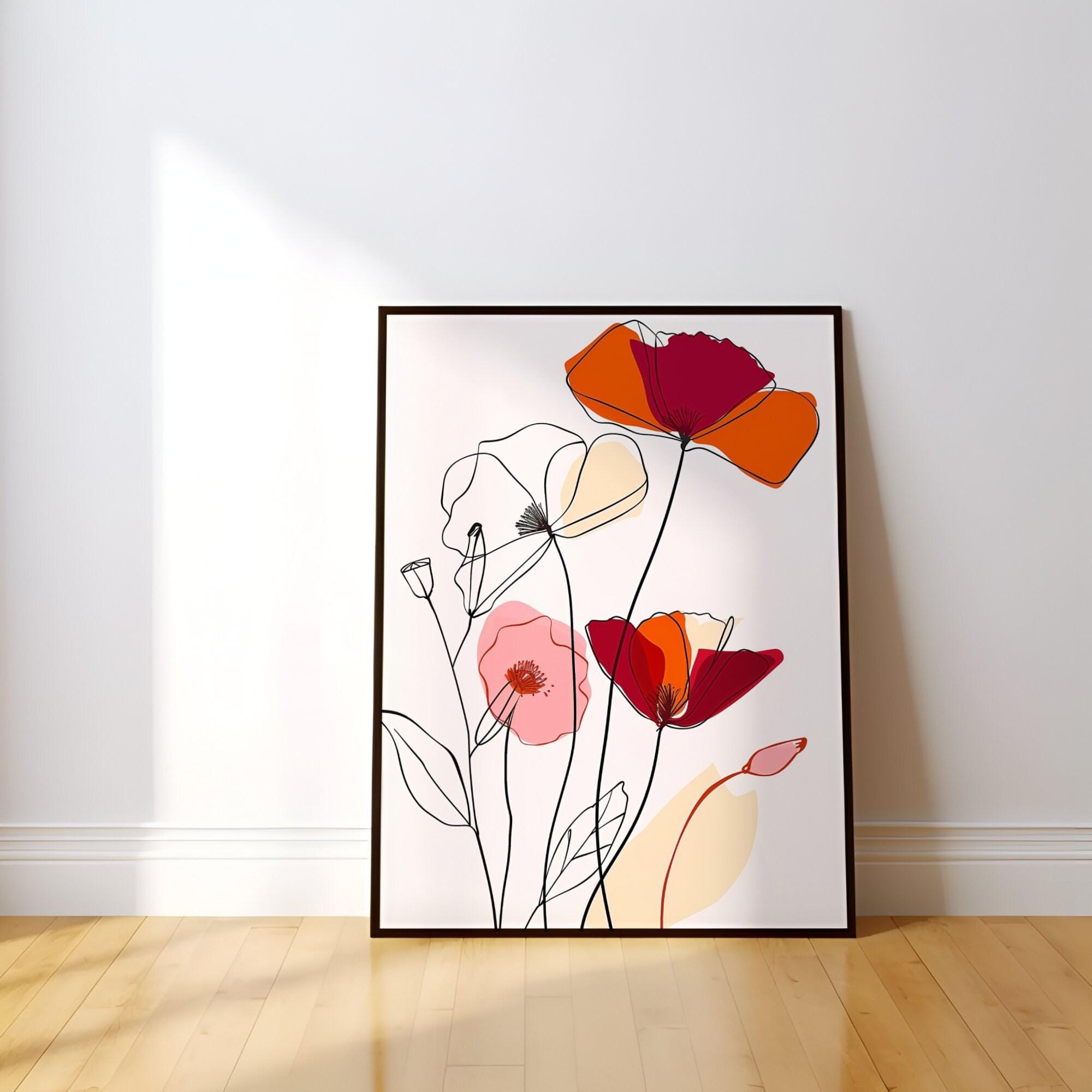 Minimalist Floral Wall Art - Simple Line Drawing on Canvas
