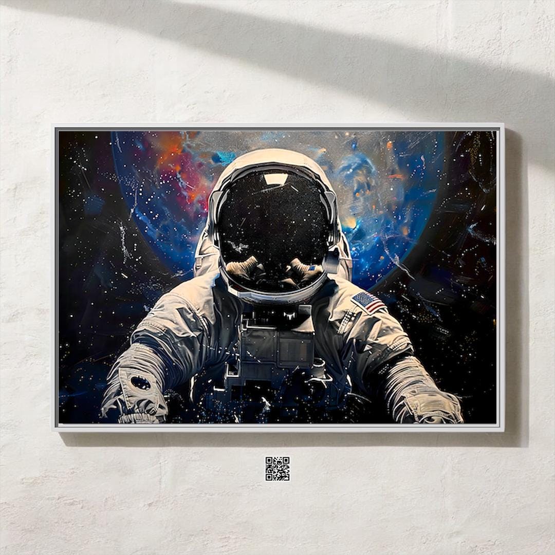 The Voyager: Astronaut in Vibrant Cosmic Space Art | Sci-Fi & Nebula Wall Decor