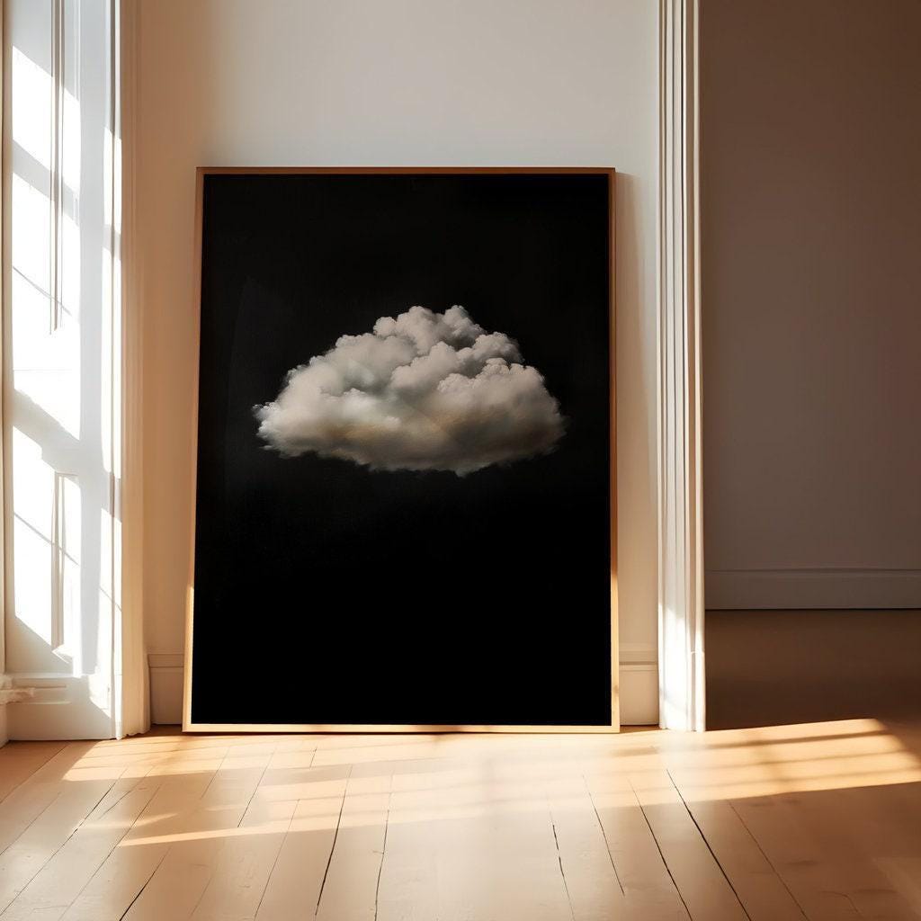 Vintage Moody Black Cloud Painting - Minimalist Impasto Texture