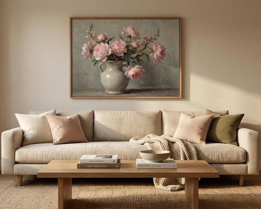 Vintage Floral Print - Pink Peony Art | Botanical Wall Art for Living Room Decor