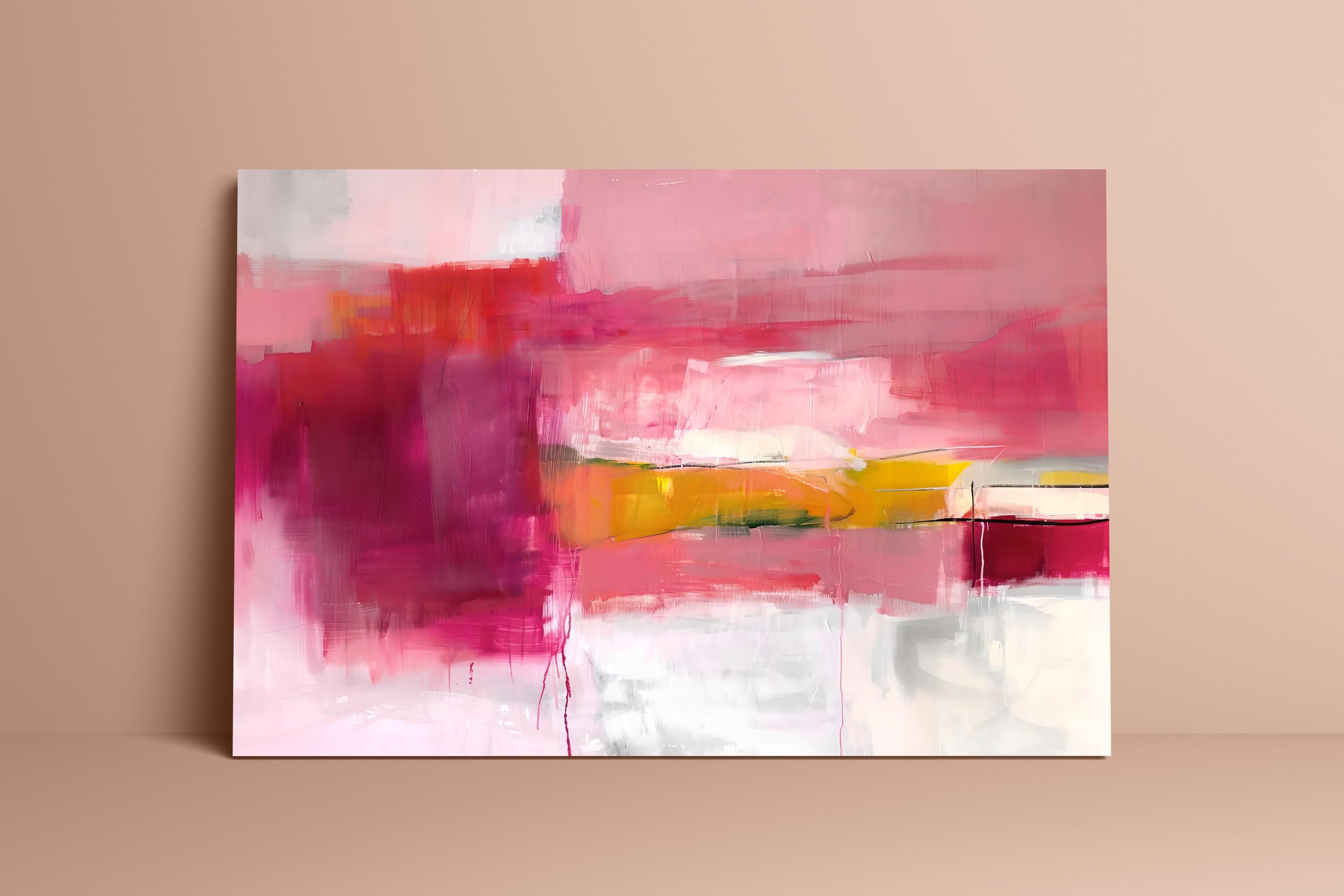 Vibrant Energy: Expressive Abstract Canvas Art in Pink & Red | Modern Statement Wall Decor