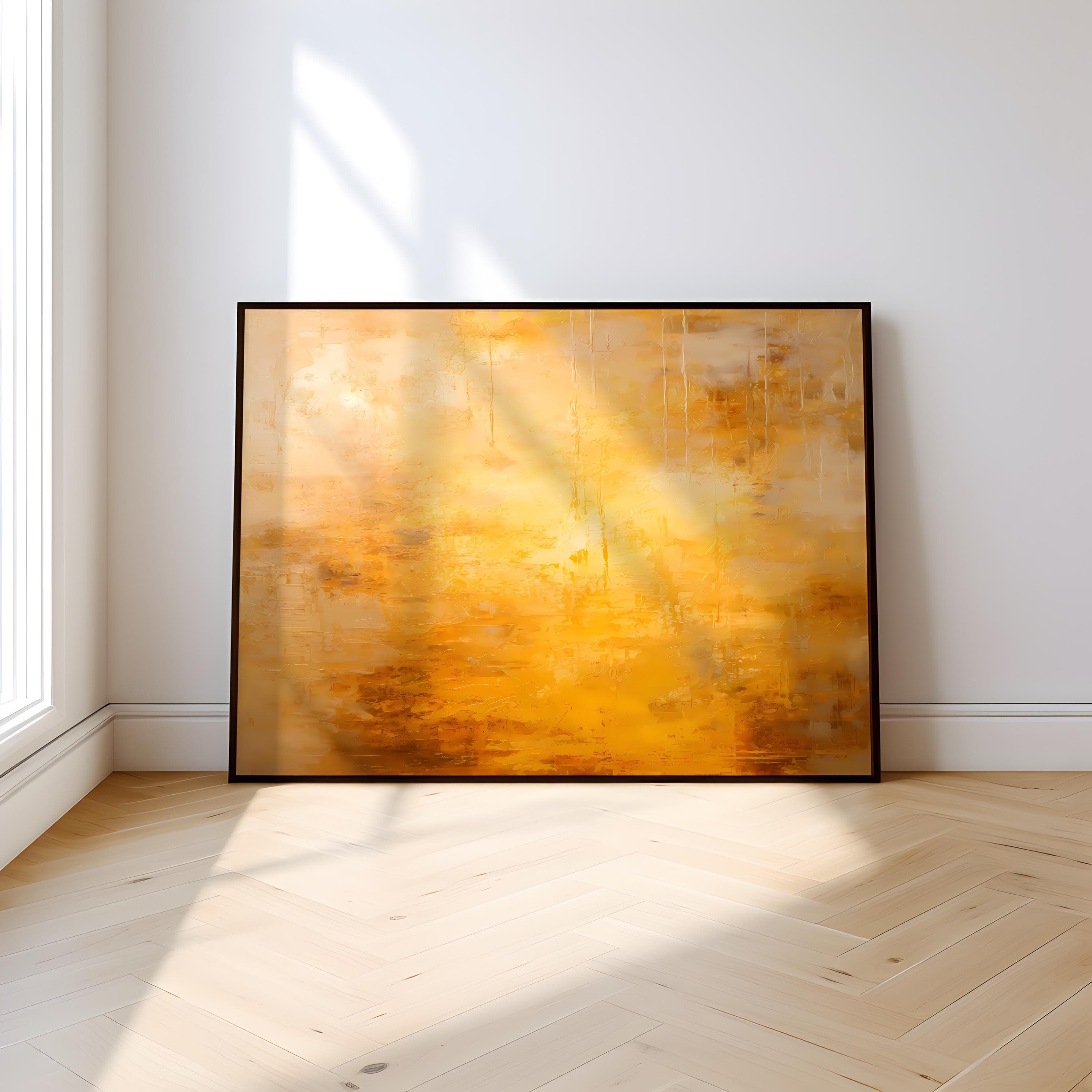 Abstract Sunlight Wall Art: Gold and Yellow - Modern Farmhouse Style