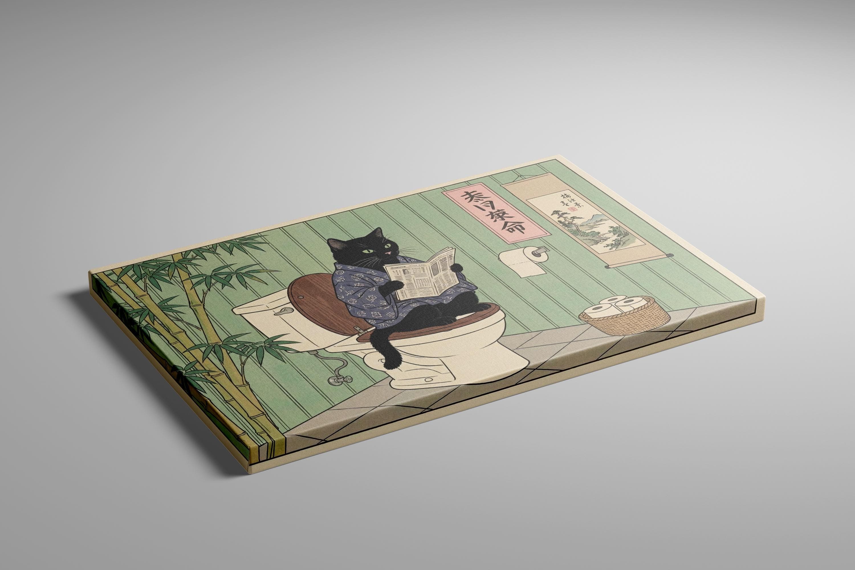 Japanese Style Black Cat Print, Toilet Humor (Canvas or Paper)