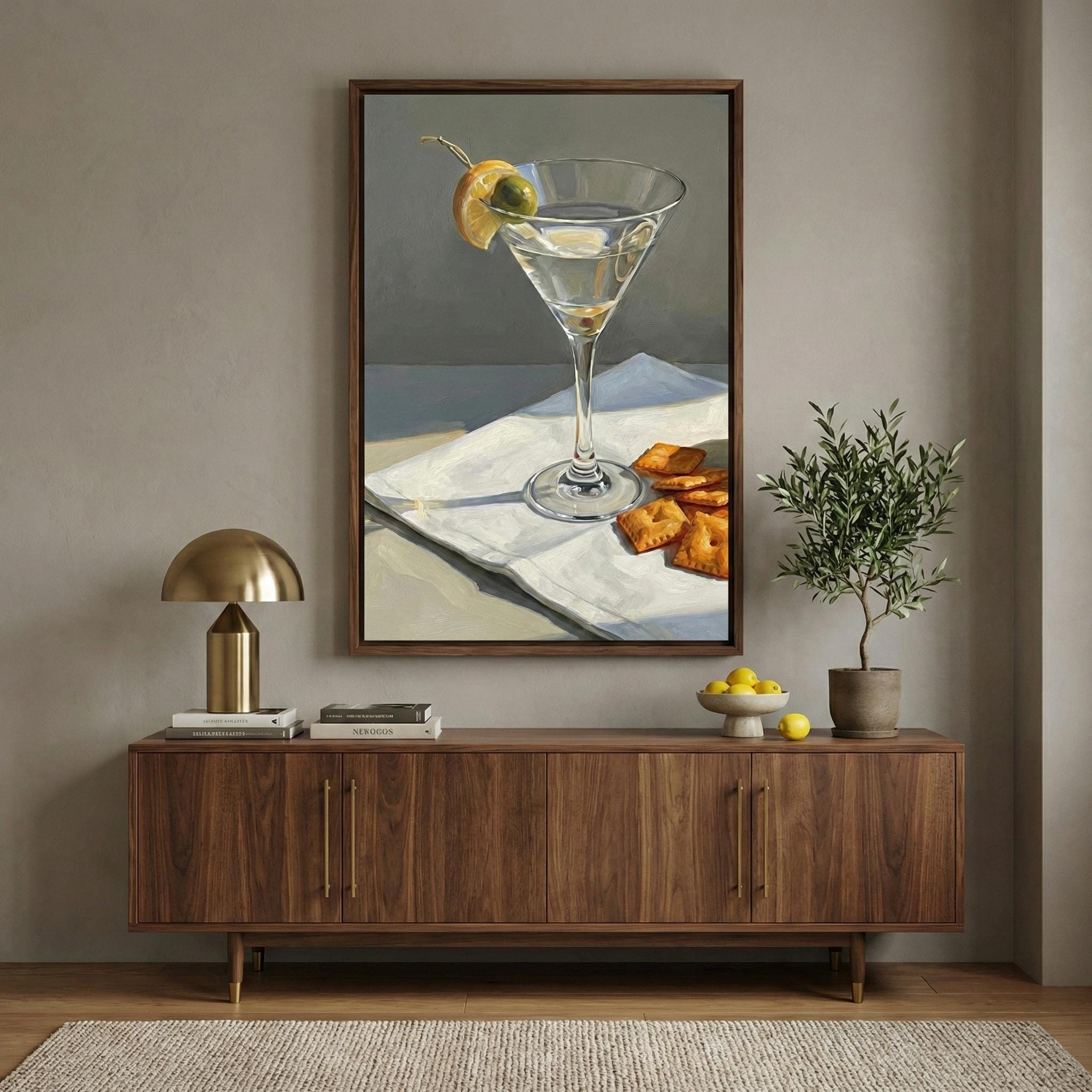 Cocktail Wall Art: Martini with Lemon Twist - Mid Century Modern Style