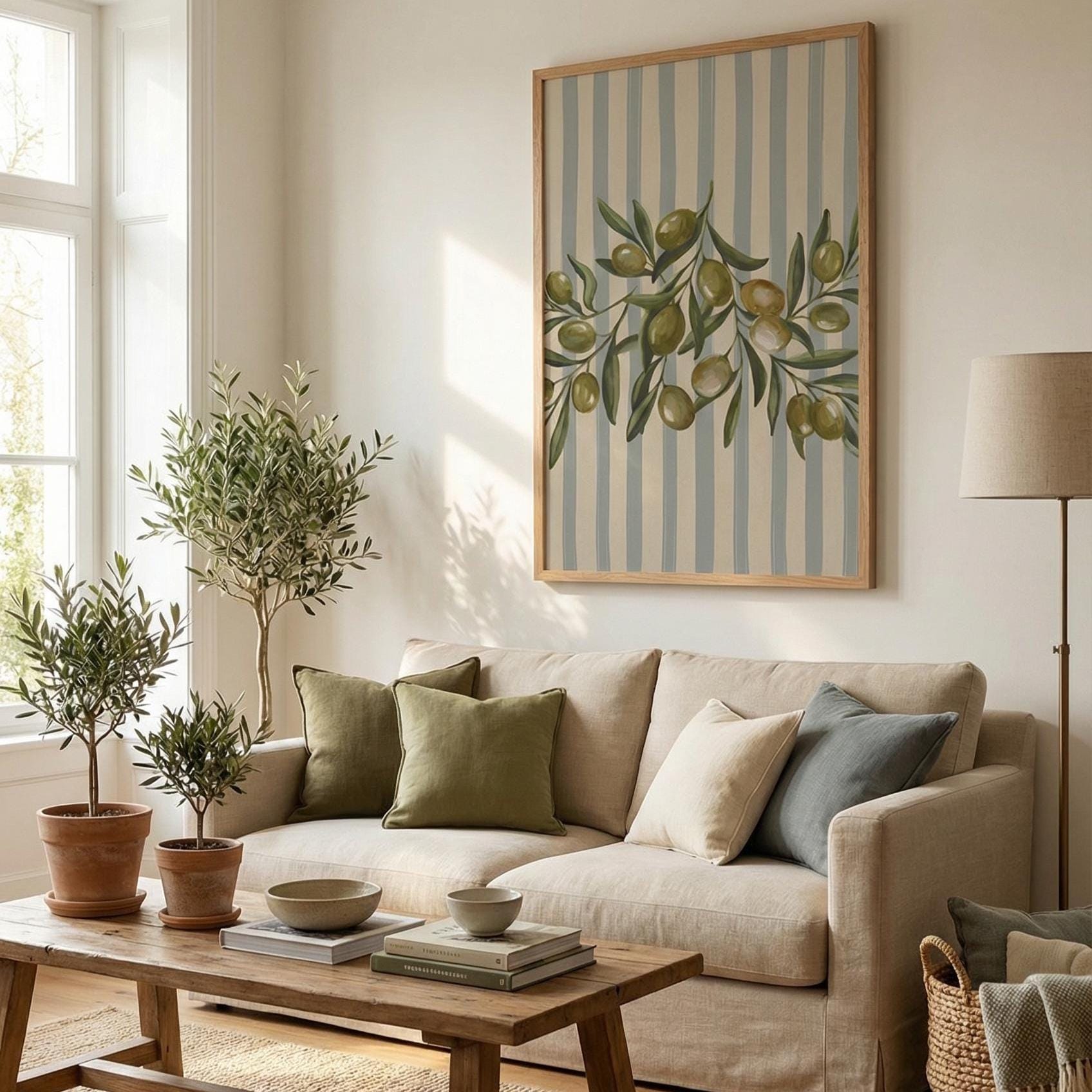 Olives Blue Lines Wall Art: Modern Abstract Print for Home