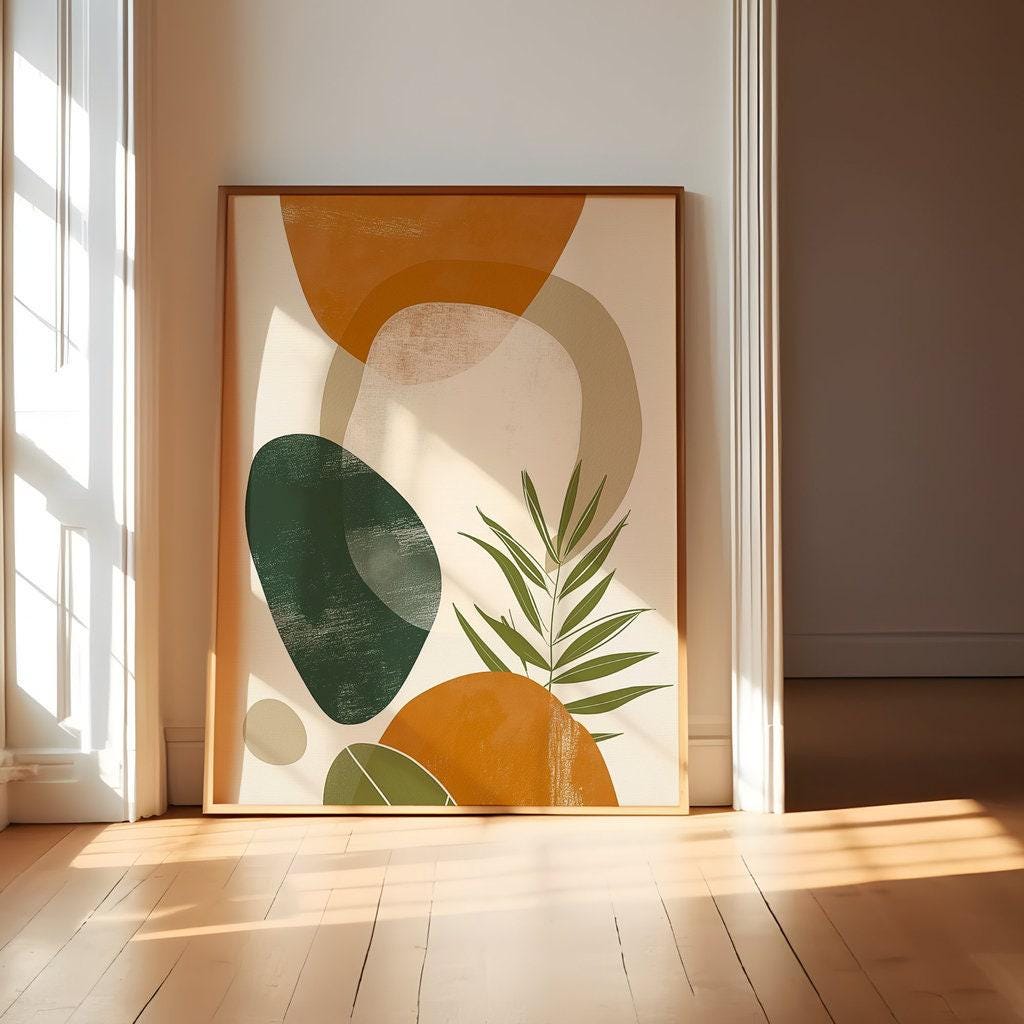 Tropical Rhythms: Mid-Century Modern Abstract Leaf Art | Boho Chic Wall Decor