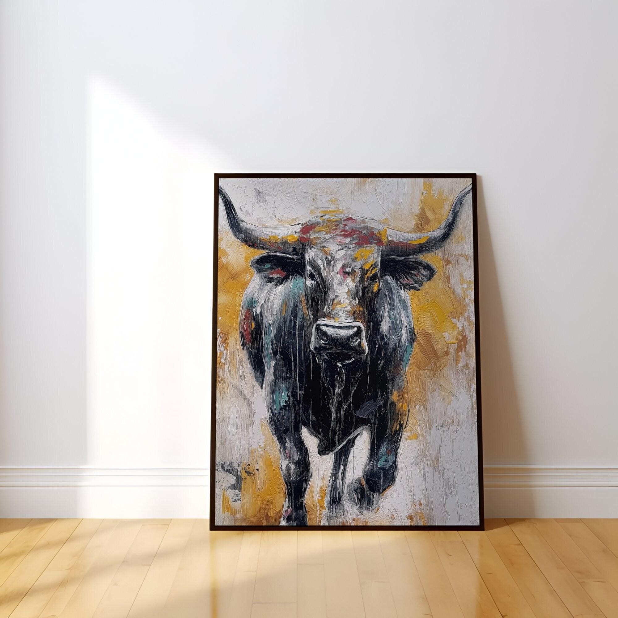 Bull Painting on Canvas: Abstract Animal Art (Farmhouse Style)