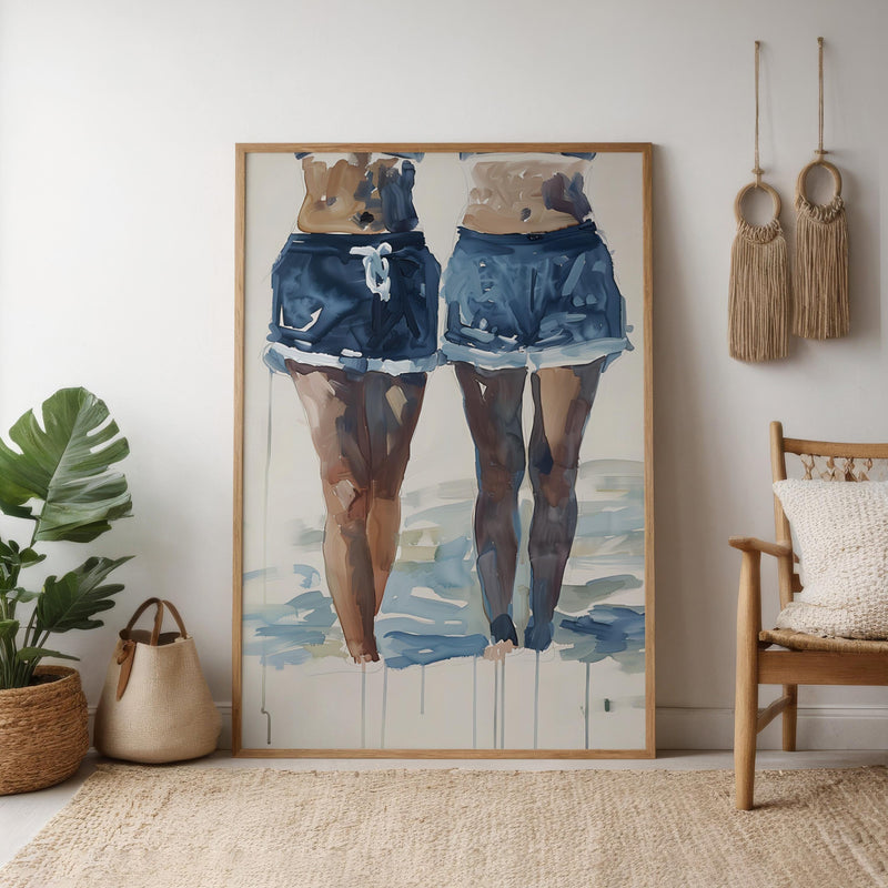 Blue and White Swimsuit Art – Sophisticated Coastal Decor | Lake House Wall Art