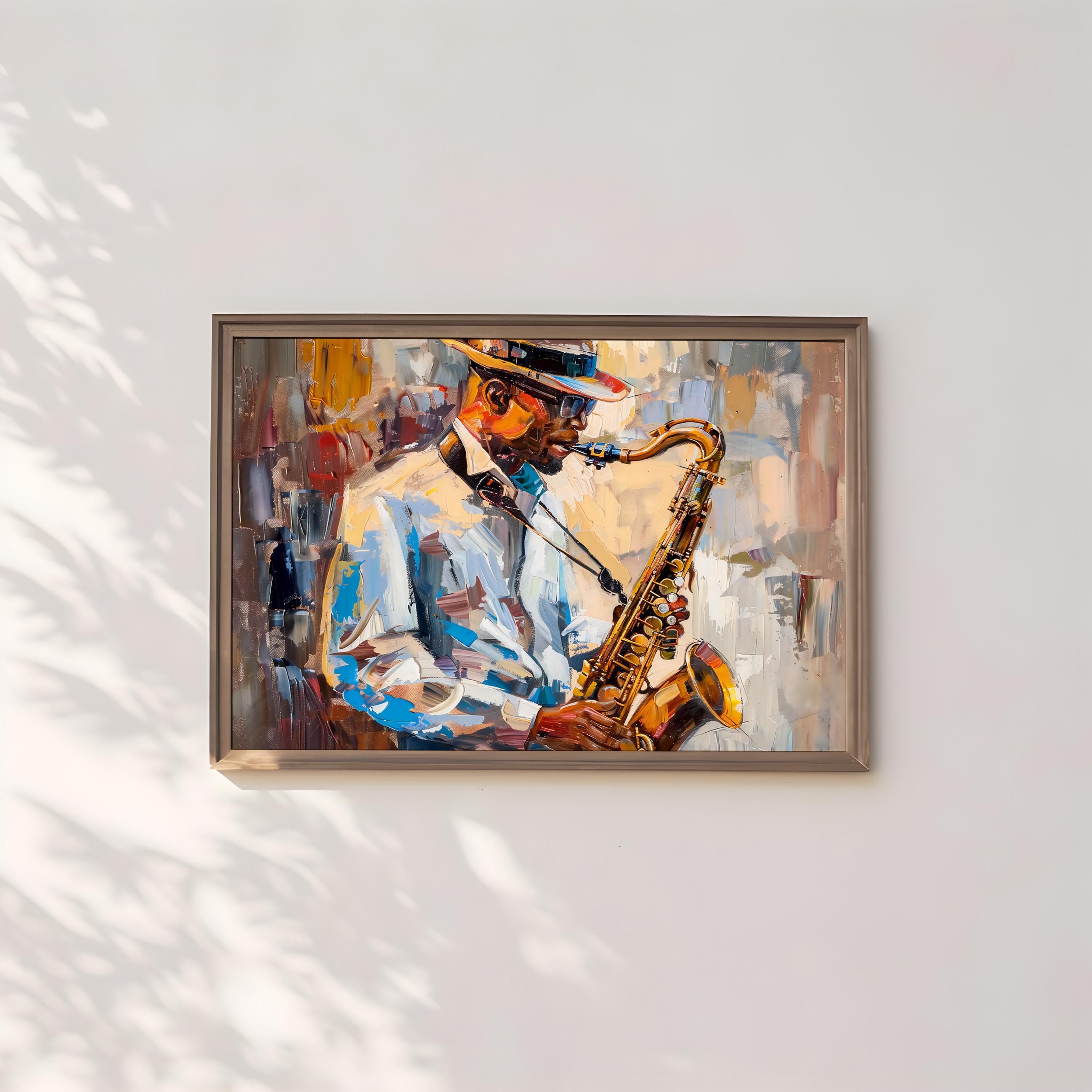 Soulful Saxophone: Vibrant Jazz Musician Canvas Art | Expressive & Modern Music Decor