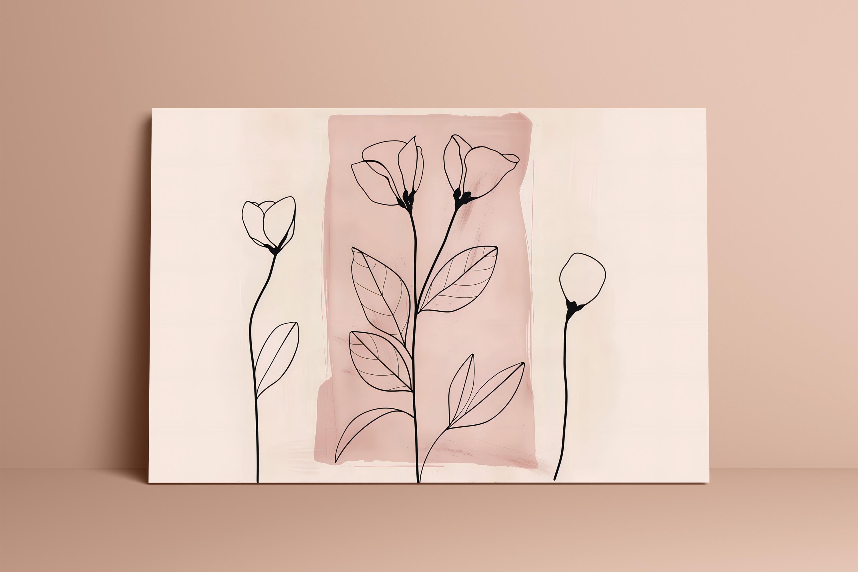 Blushing Botanicals: Elegant Pink Line Art Print | Chic & Minimalist Floral Wall Decor