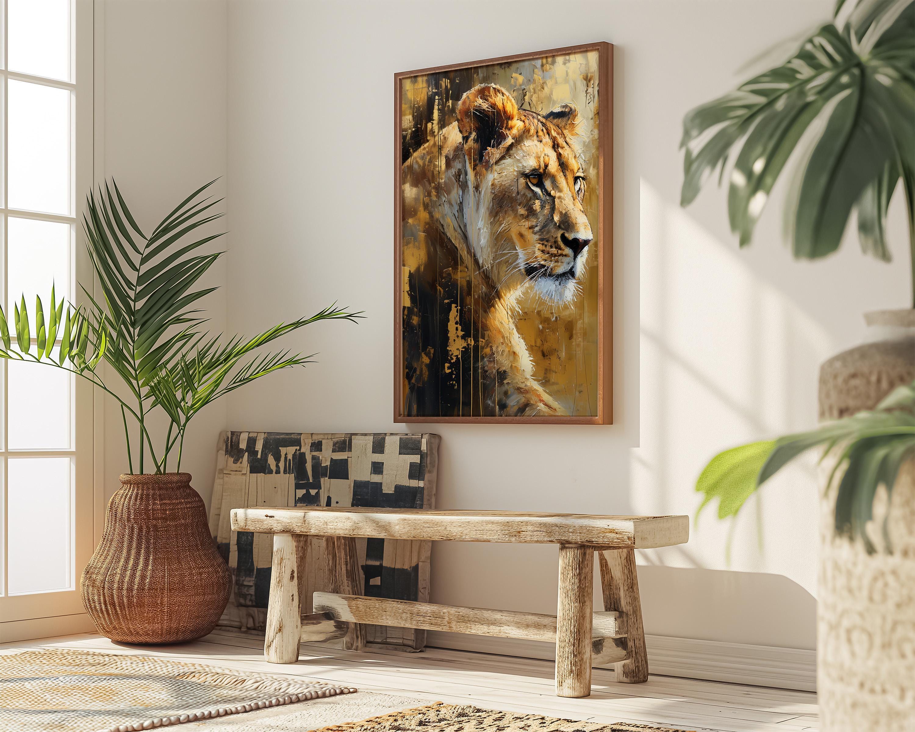 The Golden Queen: Majestic Lioness Abstract | Modern & Temporal Impressionist Art