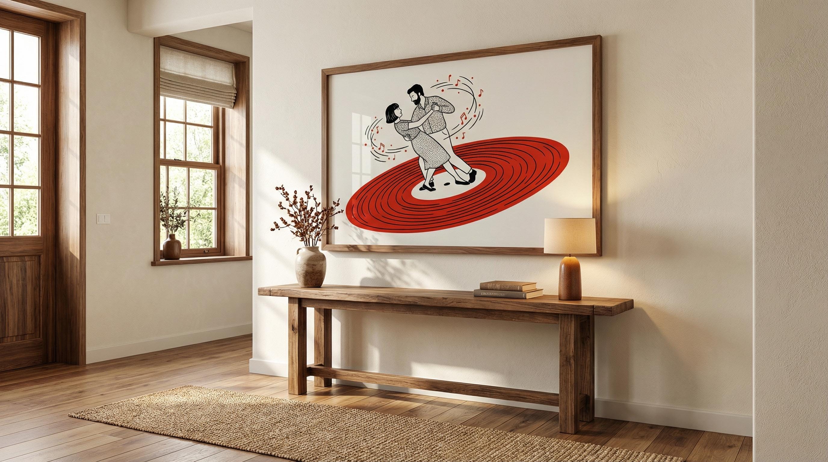 Music Disc Wall Art: Dancing Couple Silhouette - Modern Home Decor
