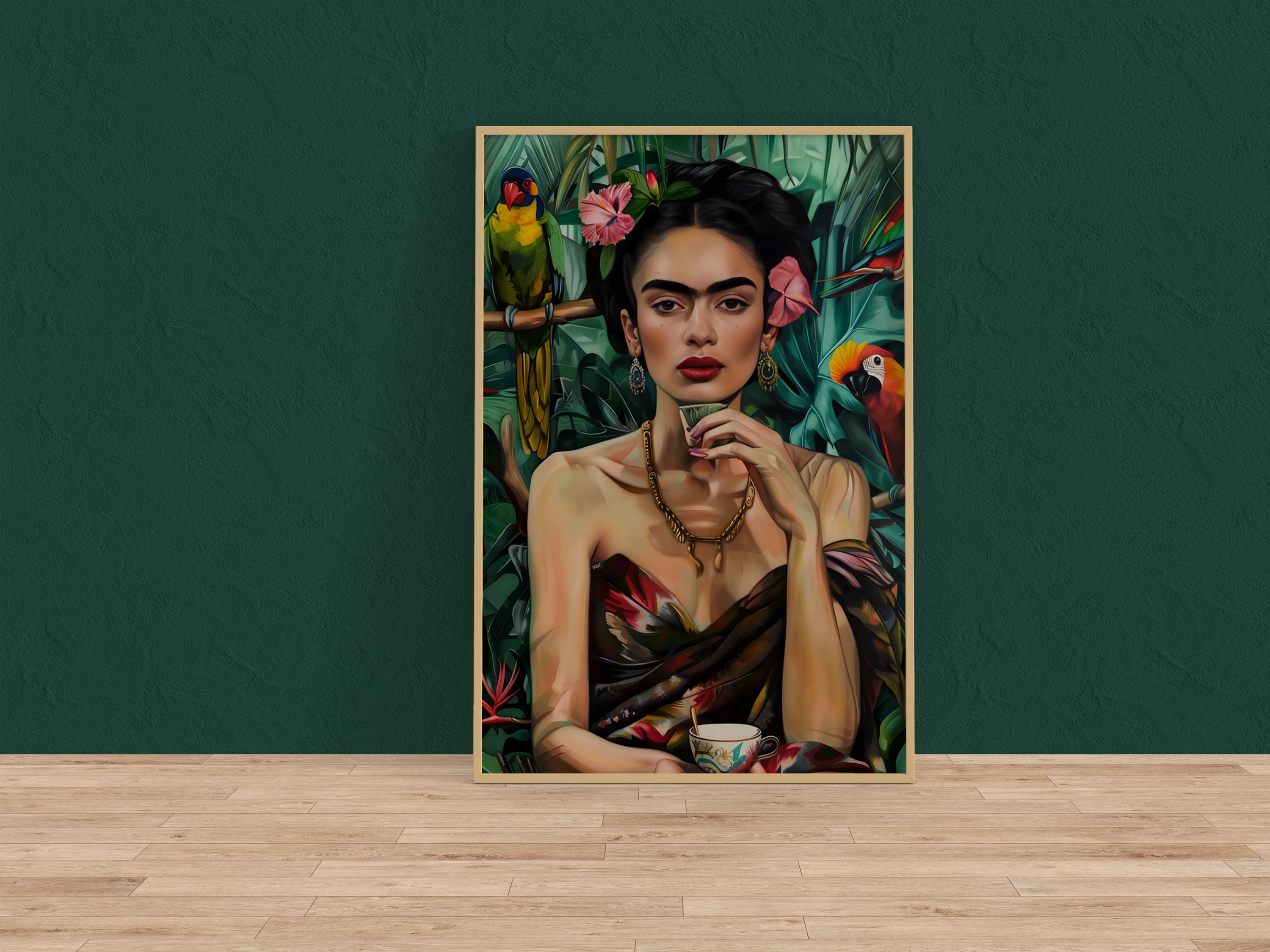 Tropical Goddess: Vibrant Jungle Portrait with Parrots | Exotic Floral Wall Art Decor