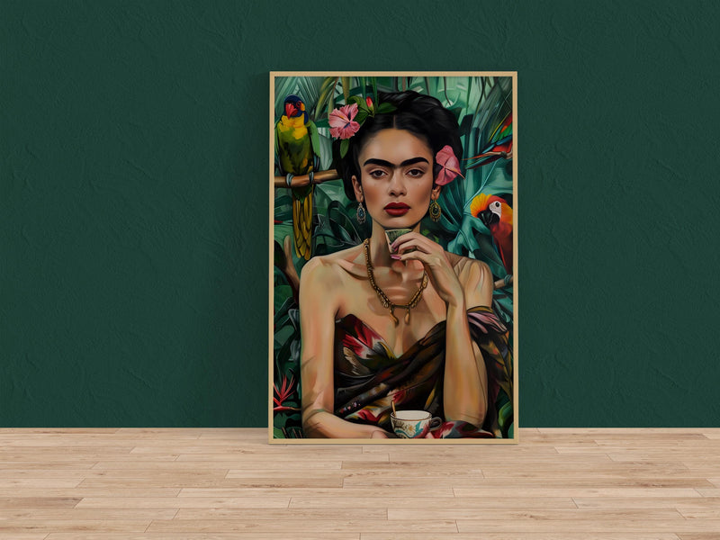 Tropical Jungle Wall Art – Vibrant Tropical Goddess Canvas With Colorful Parrots