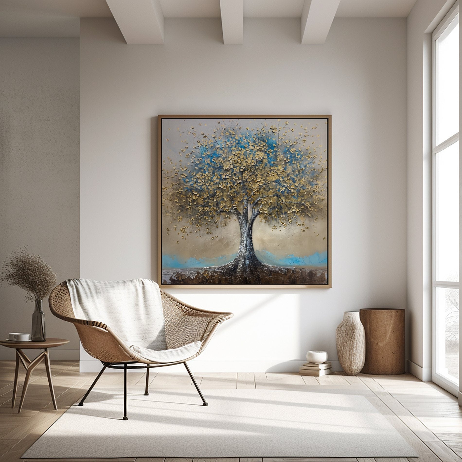 Golden Tree of Life Canvas Art | Blue & Gold Abstract Wall Decor for Serene Spaces