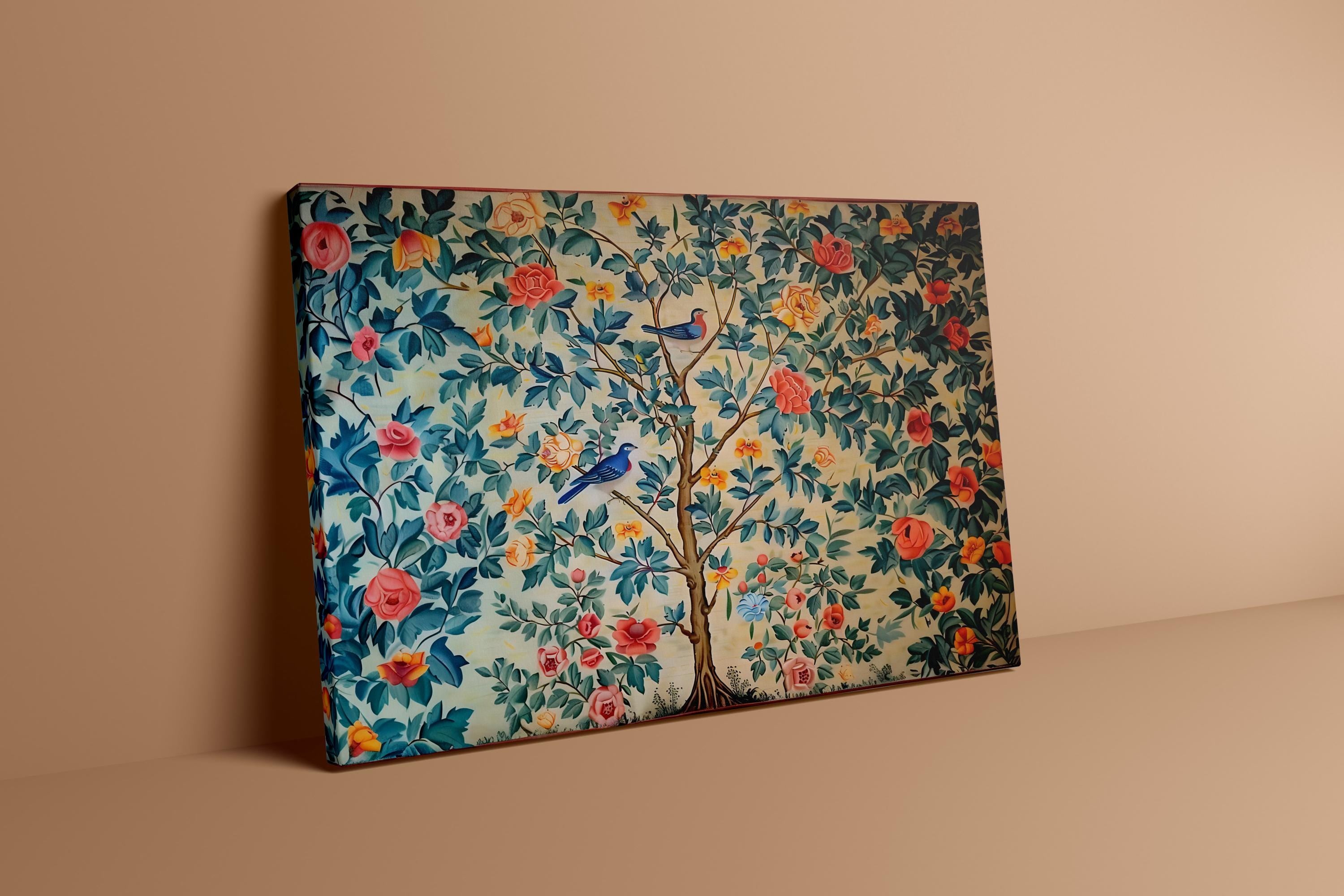 Maharani's Garden: Vintage Indian Floral Canvas Art | Elegant & Cultural Wall Decor