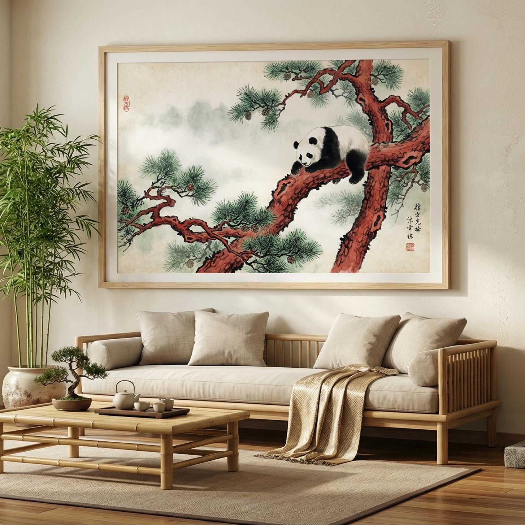 Panda Wall Art: Tree and Nature Design (Framed or Rolled Canvas)