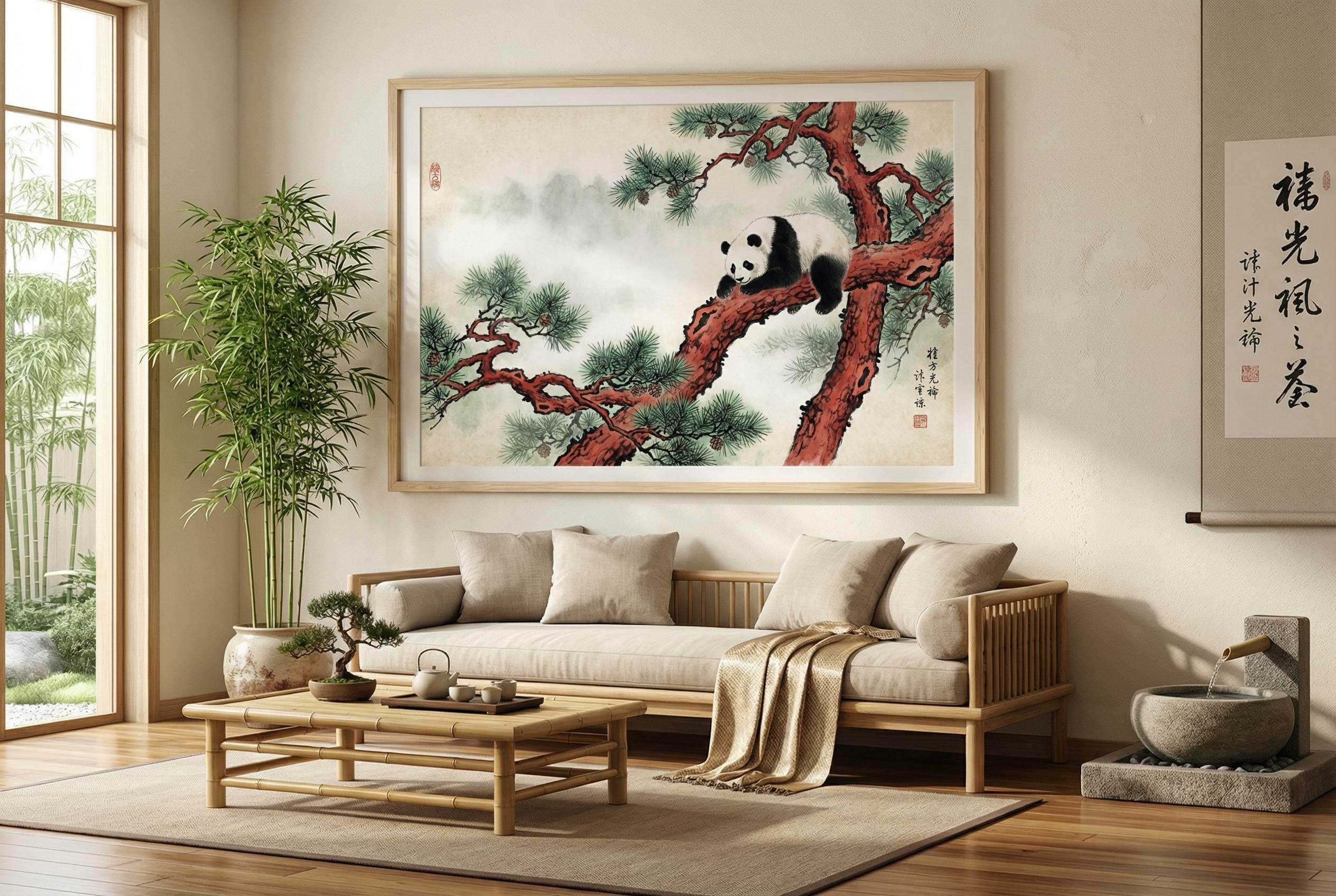 Panda Wall Art: Tree and Nature Design (Framed or Rolled Canvas)