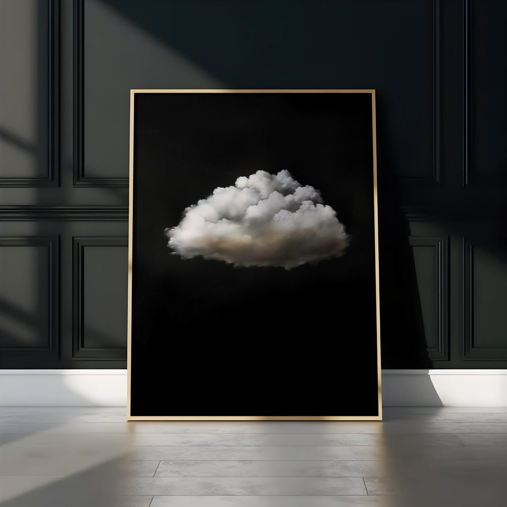 The Brooding Sky: Vintage Moody Black Cloud Art | Minimalist Impasto Wall Decor