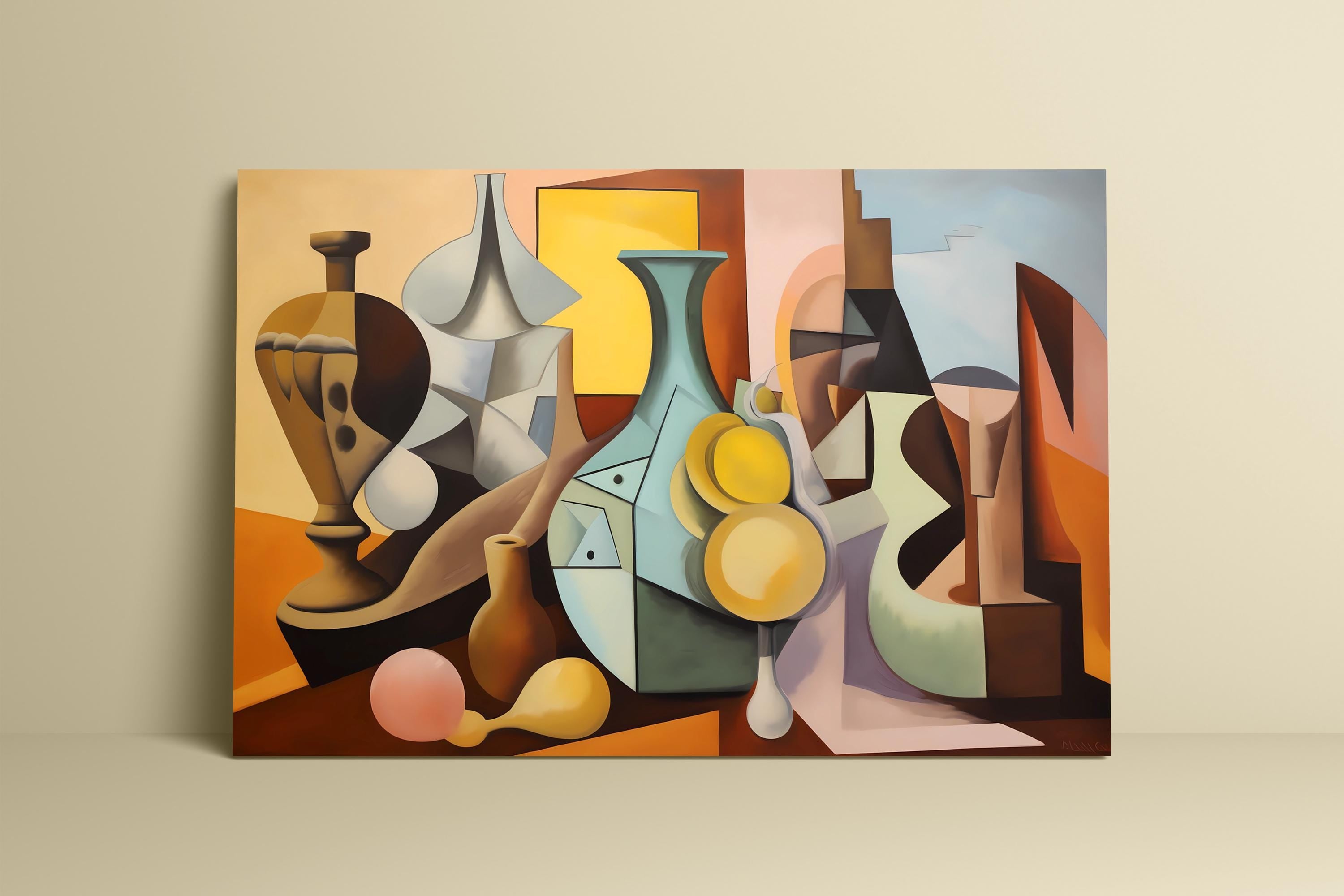 The Cubist Table: Geometric Still Life Art Print | Modern Abstract Framed Wall Decor