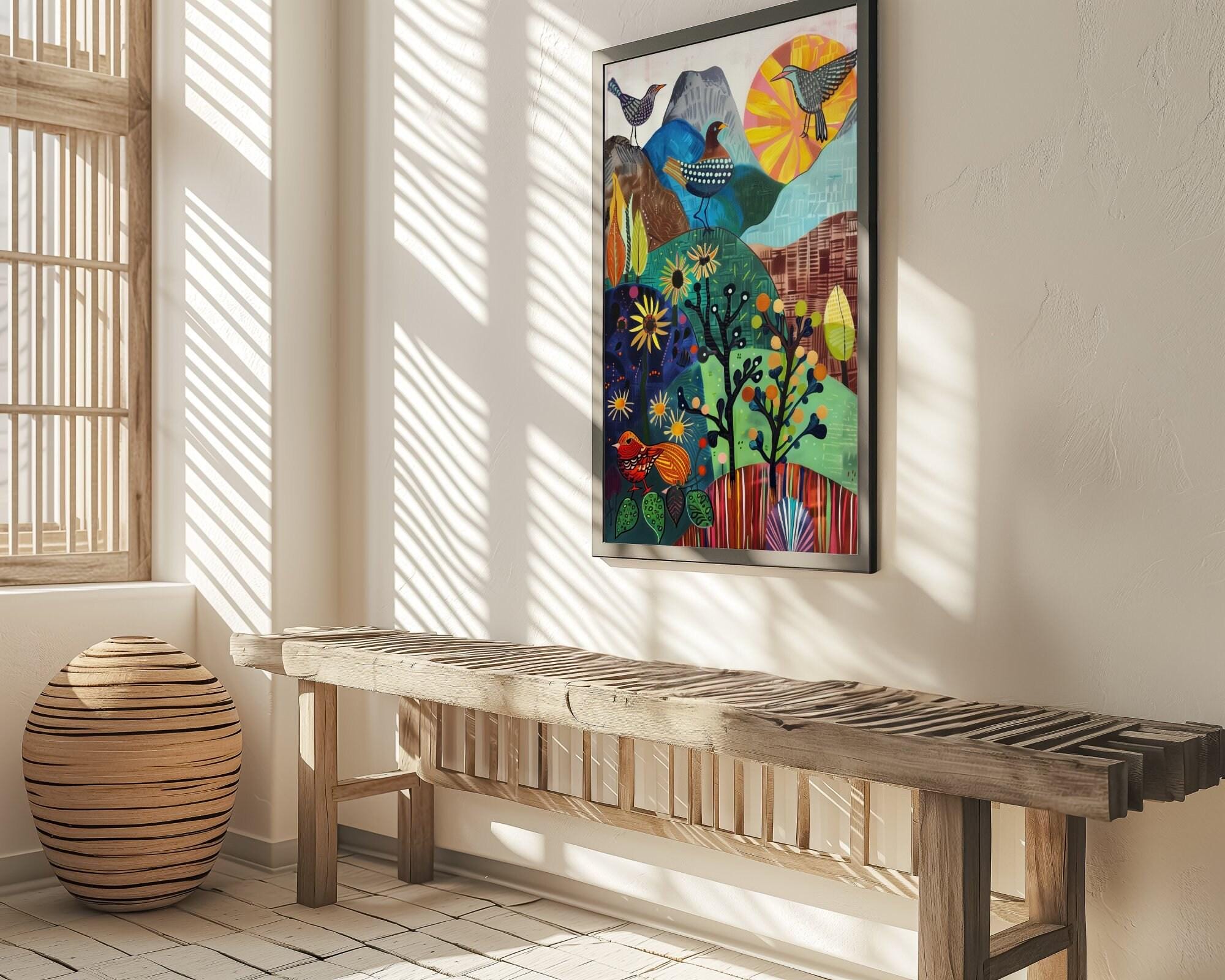Little Green Valley Wall Art: Serene Birds and Mountain Landscape