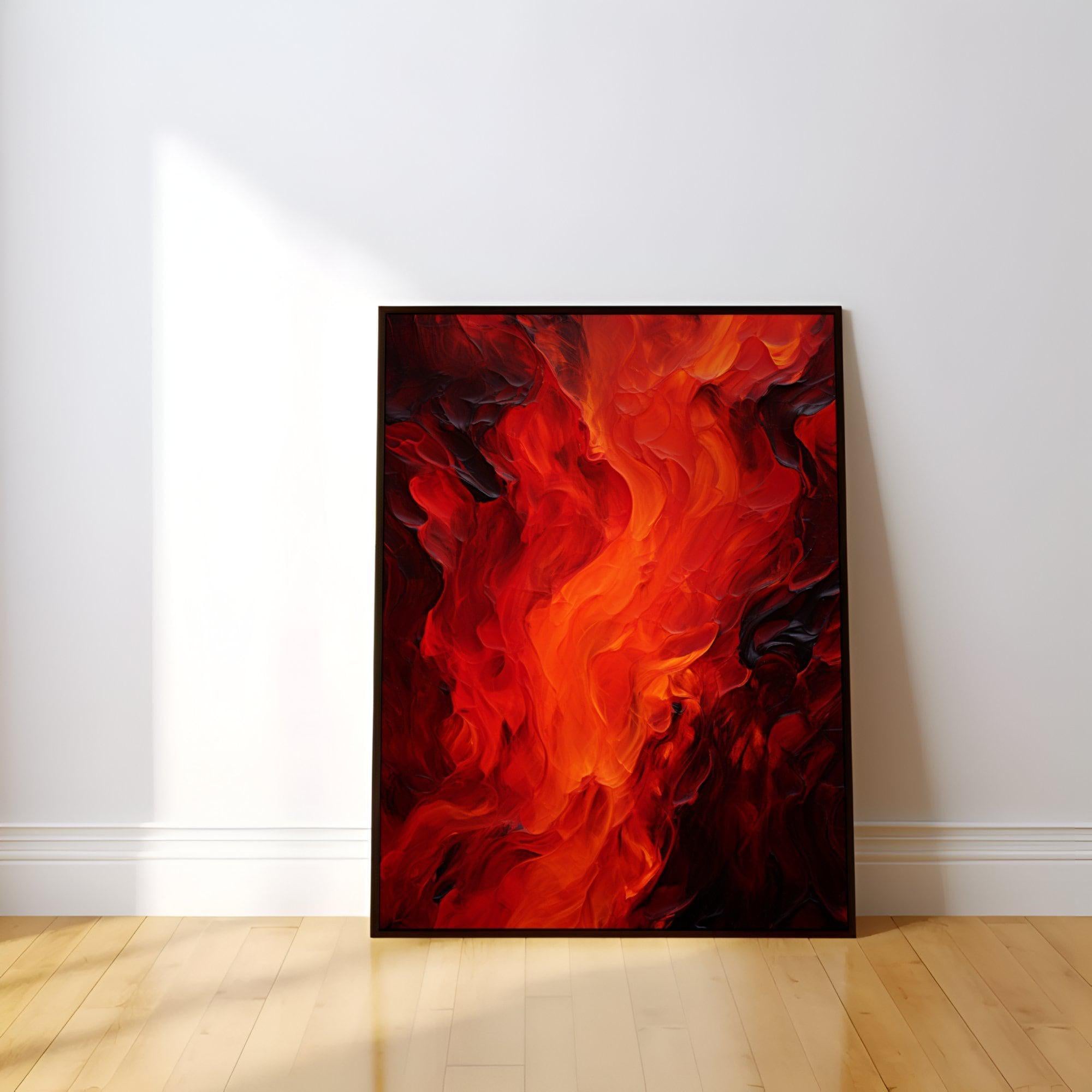 The Hearth Fire: Abstract Flame Painting in Red | Modern Farmhouse & Minimalist Wall Art