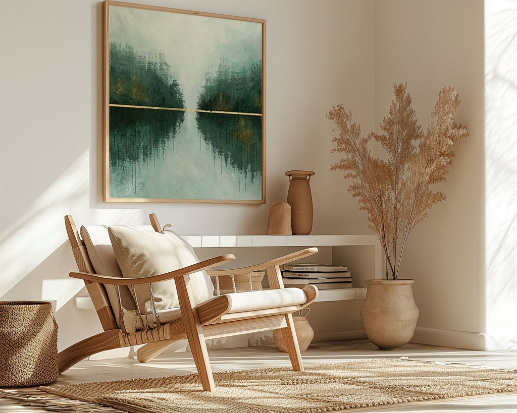 Green and Gold Horizon Wall Art - Abstract Landscape Canvas