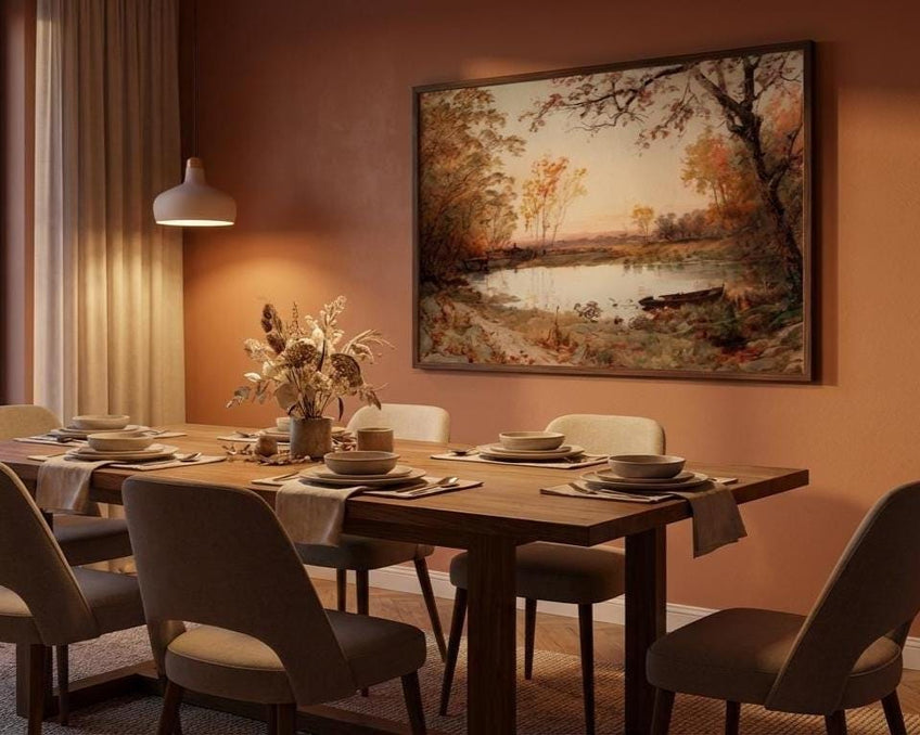 Lake House Wall Art – Autumn Landscape Print | Rustic Cozy Decor for Living Room
